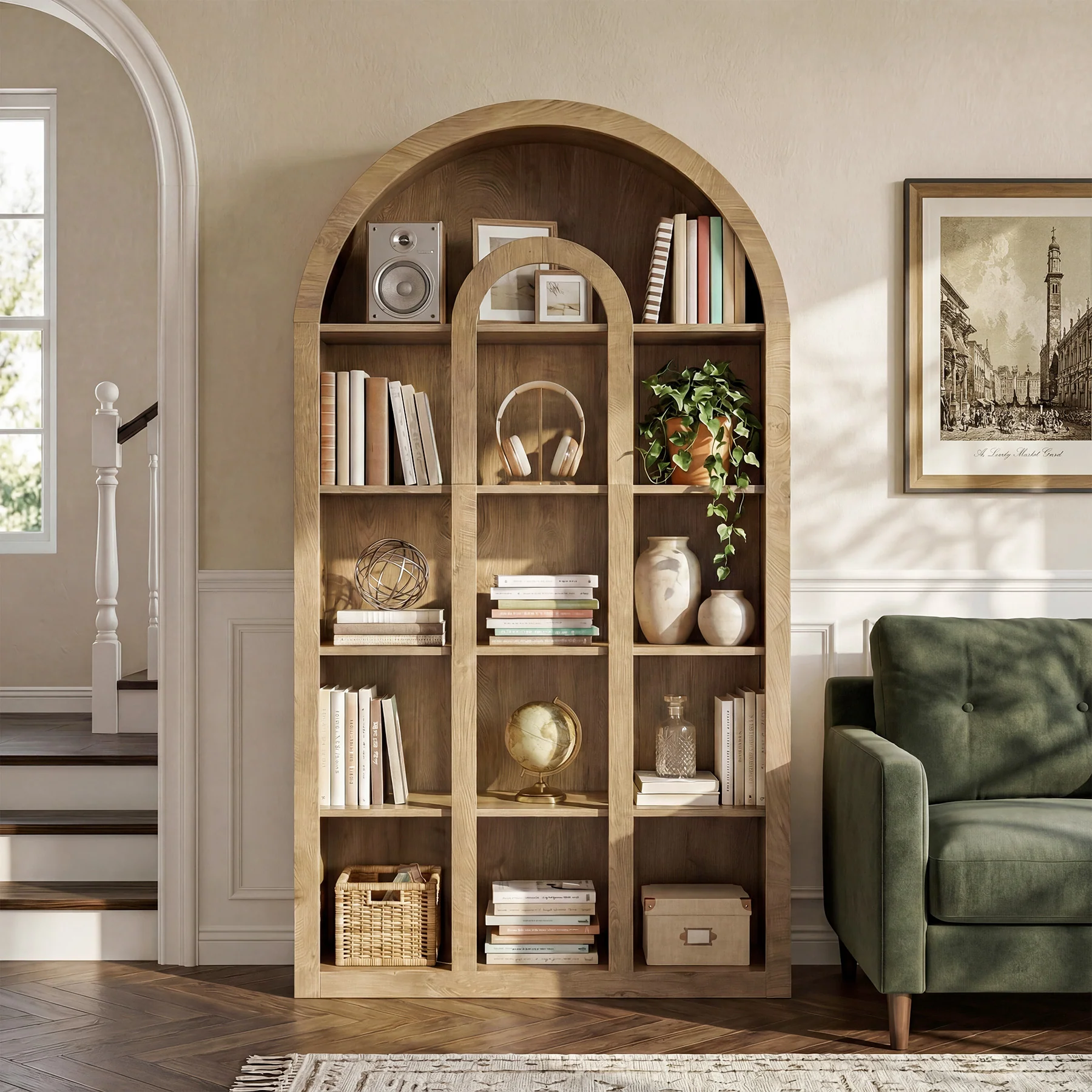 70.87" Tall Bookshelf, 5-Tier Arched Bookcase with Open Shelves for Living Room - Image 4