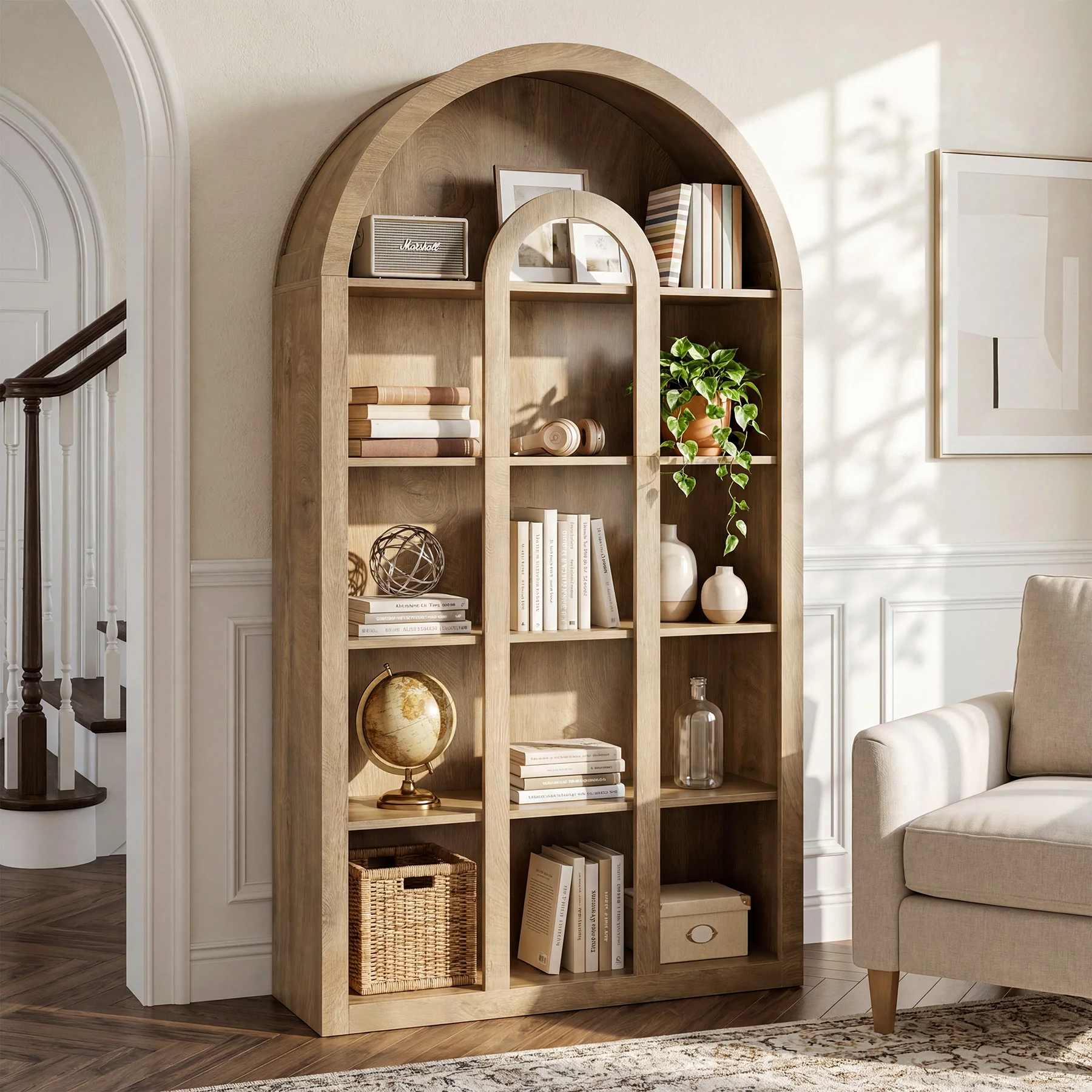 70.87" Tall Bookshelf, 5-Tier Arched Bookcase with Open Shelves for Living Room - Image 5