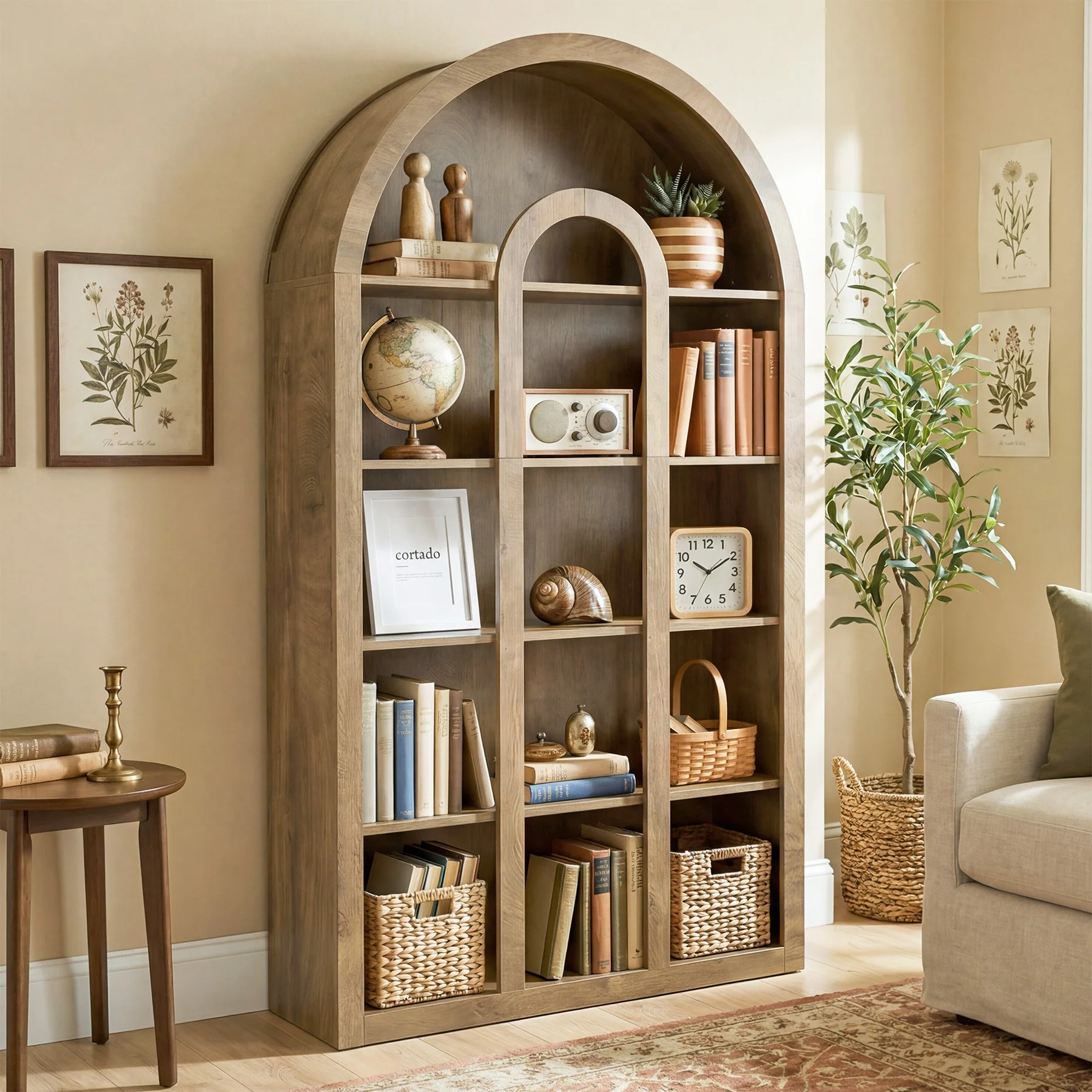 70.87" Tall Bookshelf, 5-Tier Arched Bookcase with Open Shelves for Living Room - Image 7