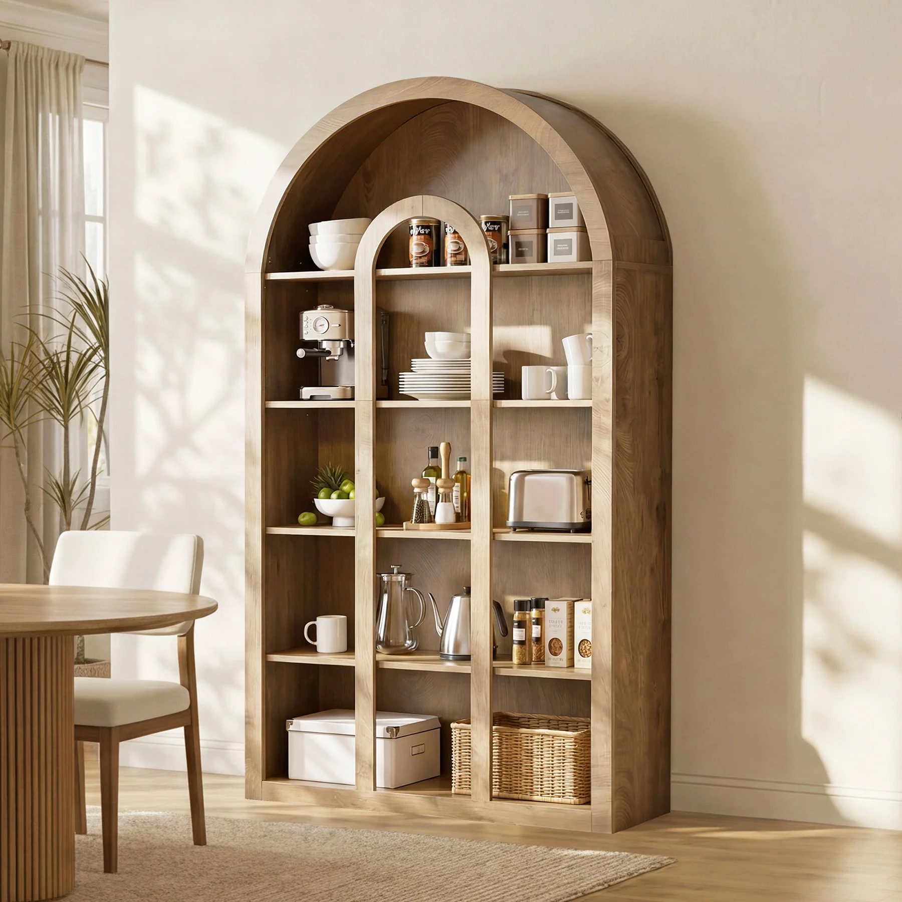 70.87" Tall Bookshelf, 5-Tier Arched Bookcase with Open Shelves for Living Room - Image 8