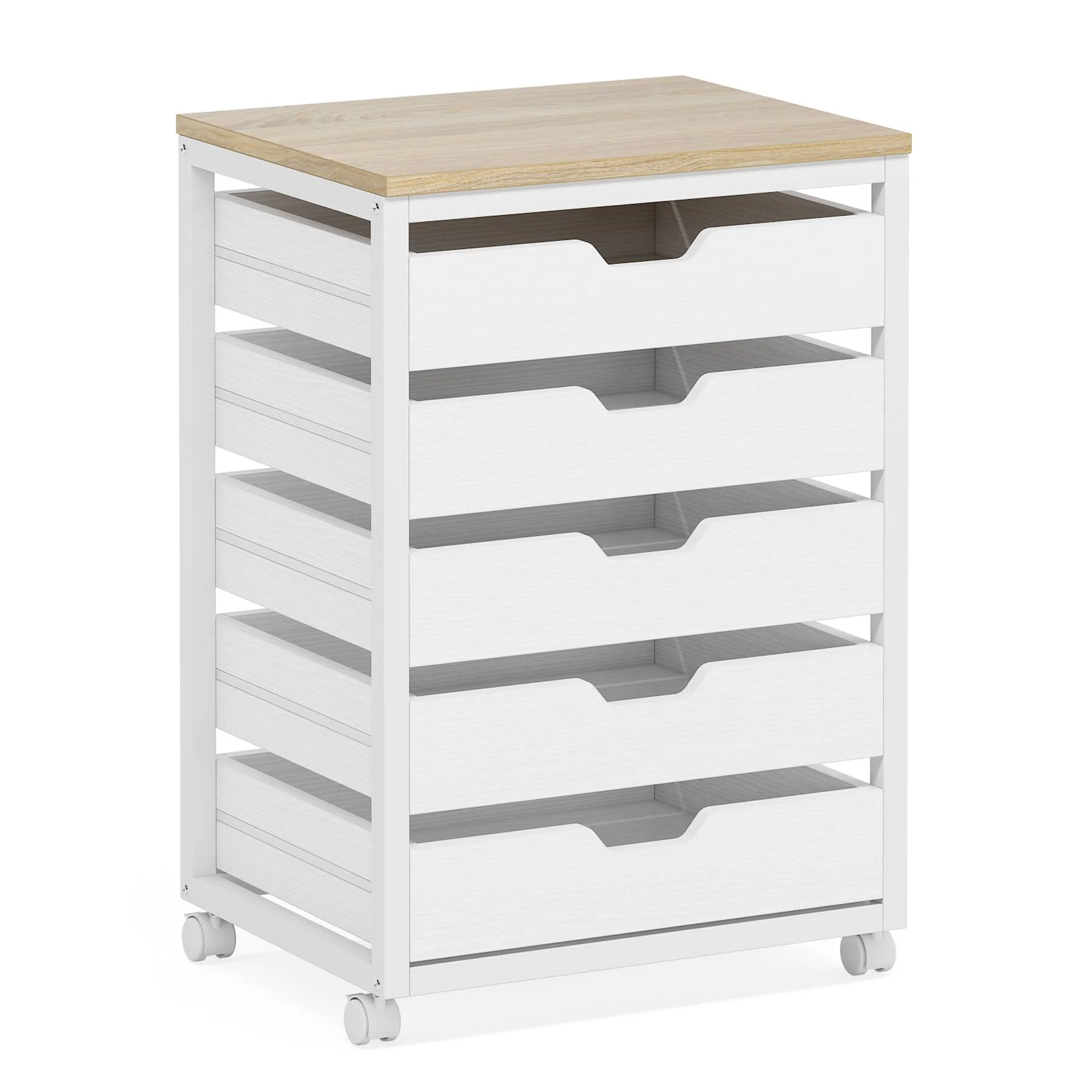 5/7 Rolling Storage Cabinet, Mobile Drawer Chest with Wood Grain Fronts and Casters - Image 12