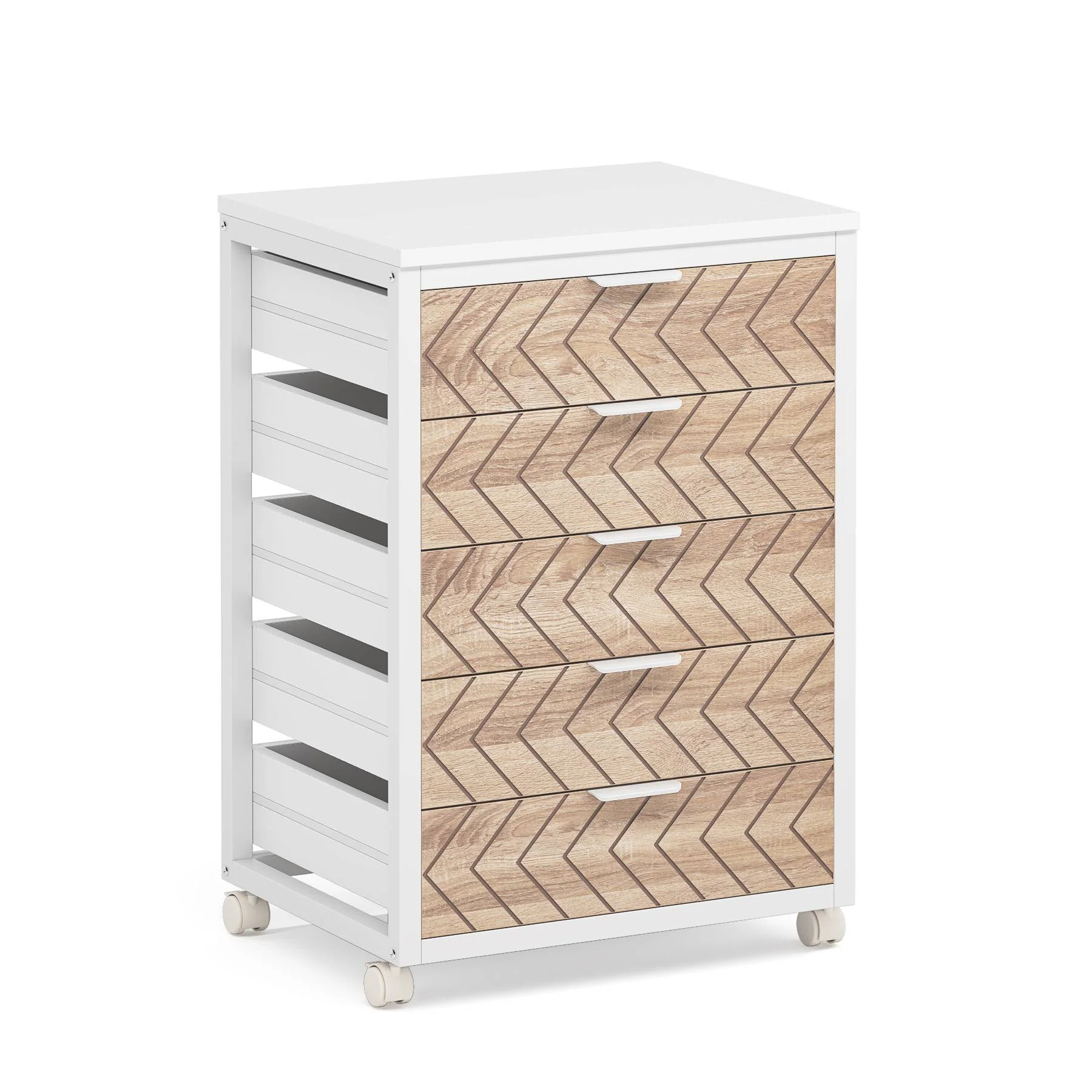 5/7 Rolling Storage Cabinet, Mobile Drawer Chest with Wood Grain Fronts and Casters - Image 14