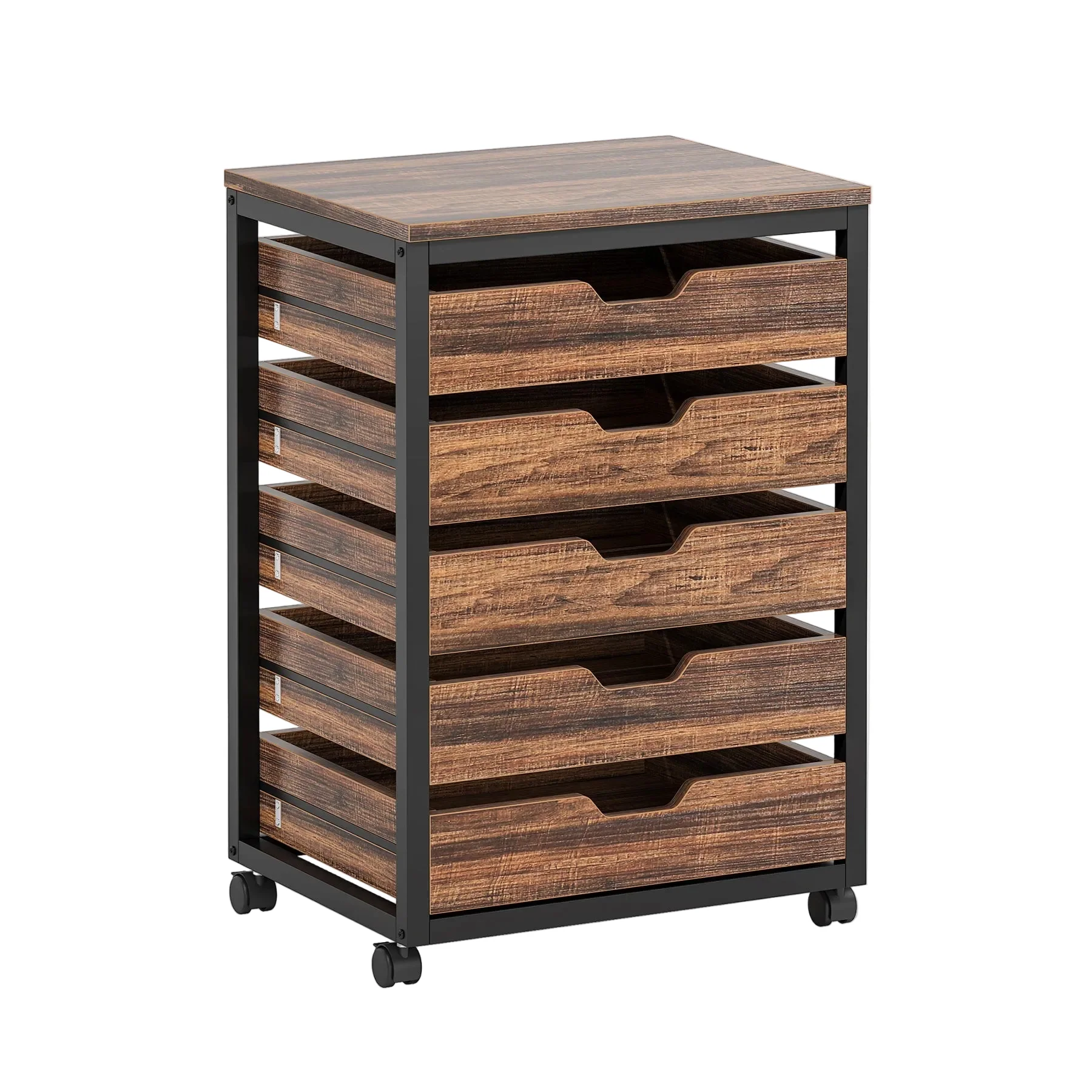 5/7 Rolling Storage Cabinet, Mobile Drawer Chest with Wood Grain Fronts and Casters - Image 15