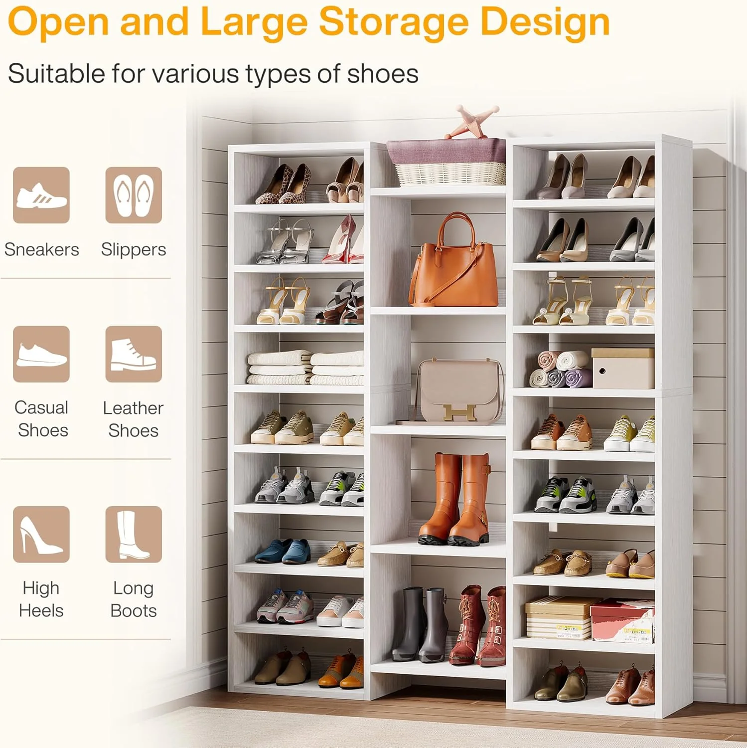 Tribesigns 14-Tier Tall Shoe Rack, Freestanding Wooden Shoe Organizer for Closet and Entryway - Image 7