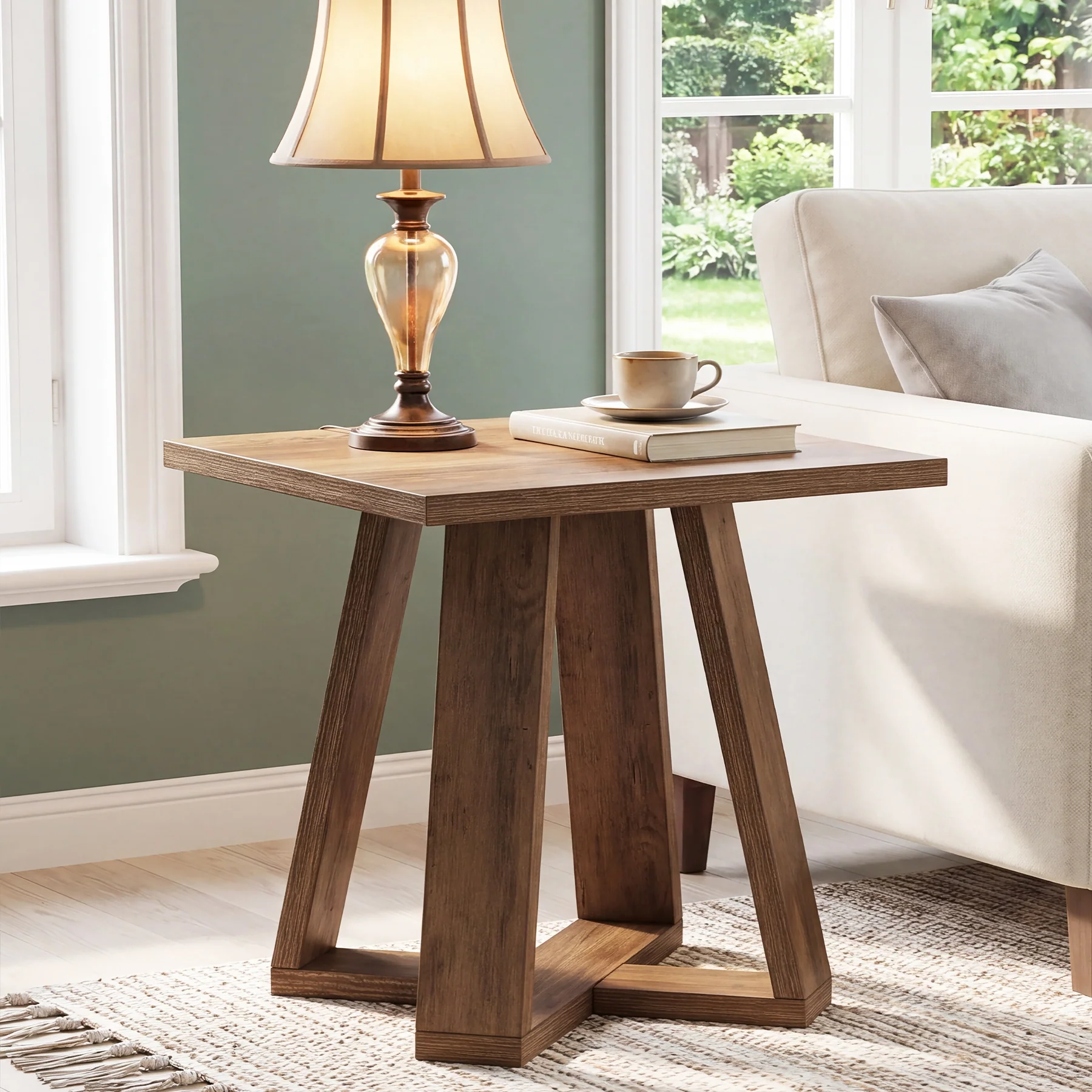 19.7" Farmhouse End Table, Cross Leg Square Side Table for Living Room - Image 3