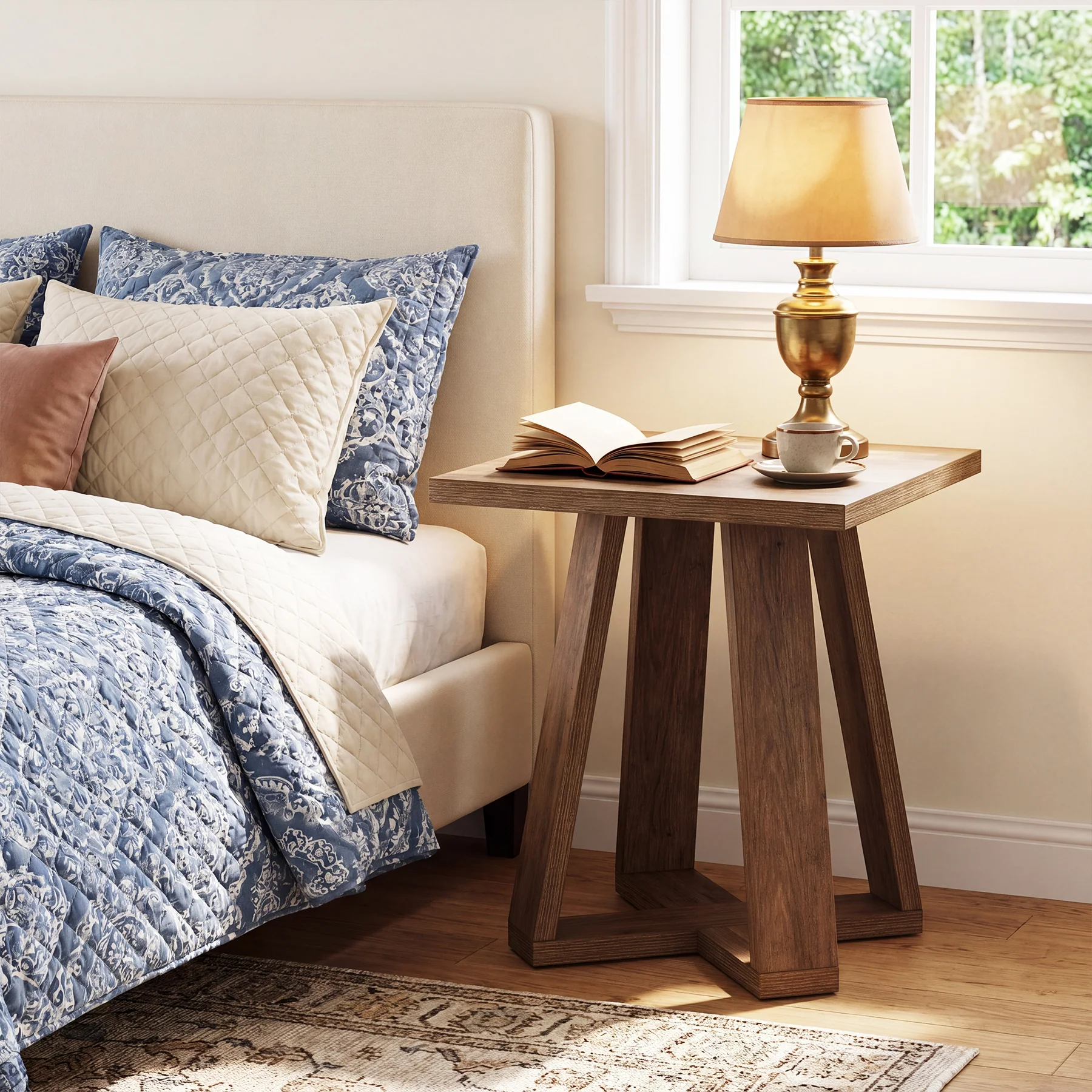 19.7" Farmhouse End Table, Cross Leg Square Side Table for Living Room - Image 4