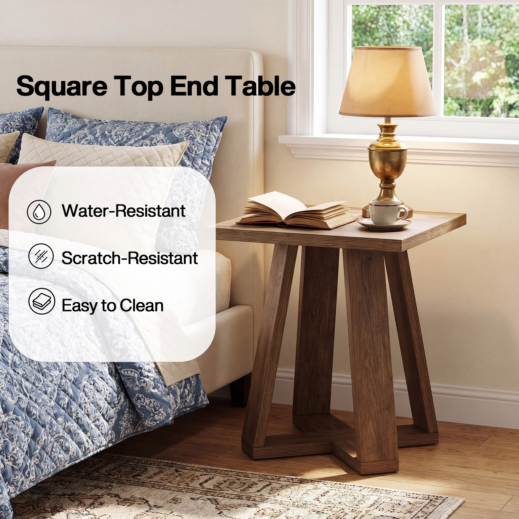 19.7" Farmhouse End Table, Cross Leg Square Side Table for Living Room - Image 6