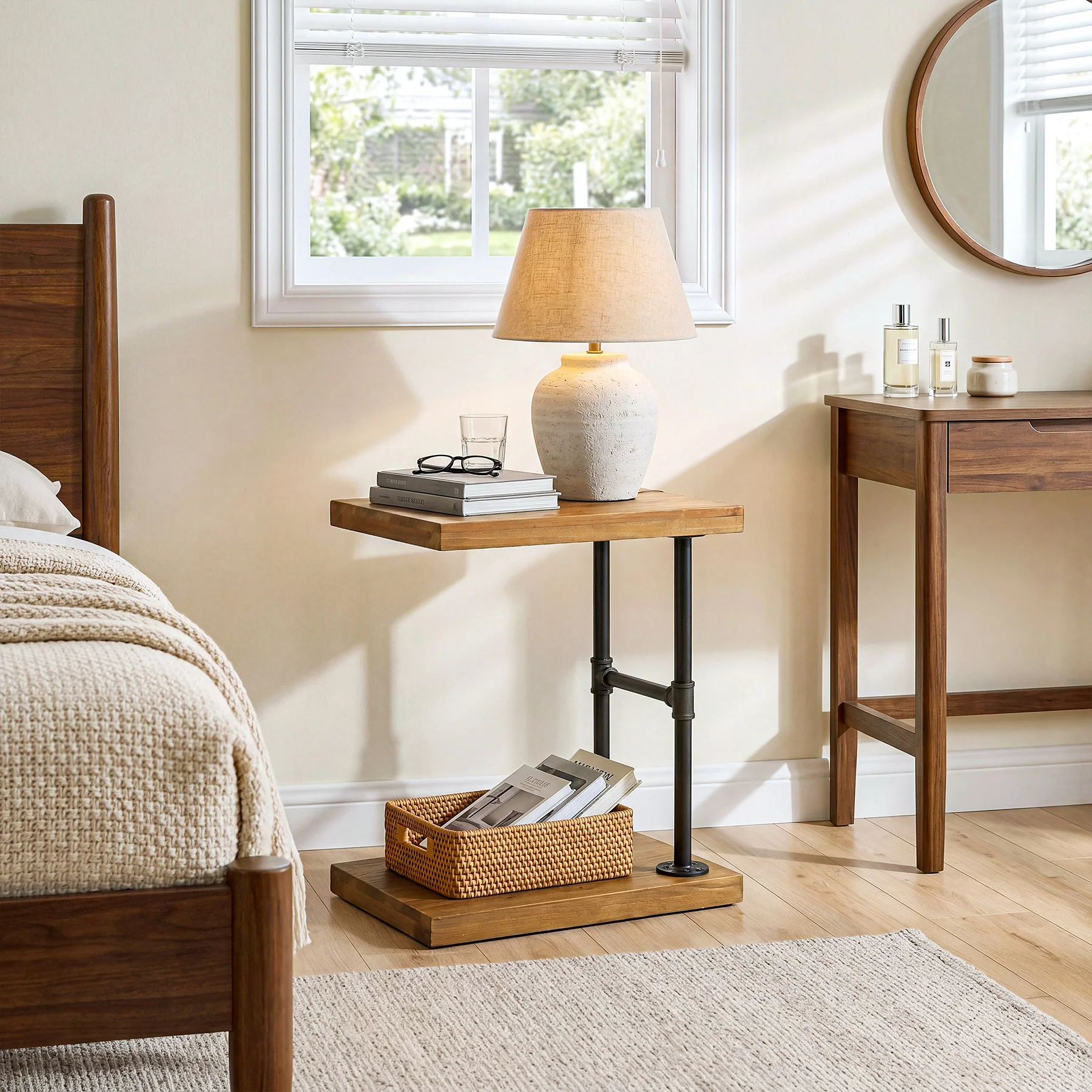 Tribesigns Narrow Solid Wood Nightstand, C-Shaped Bedside Table for Bedroom - Image 12