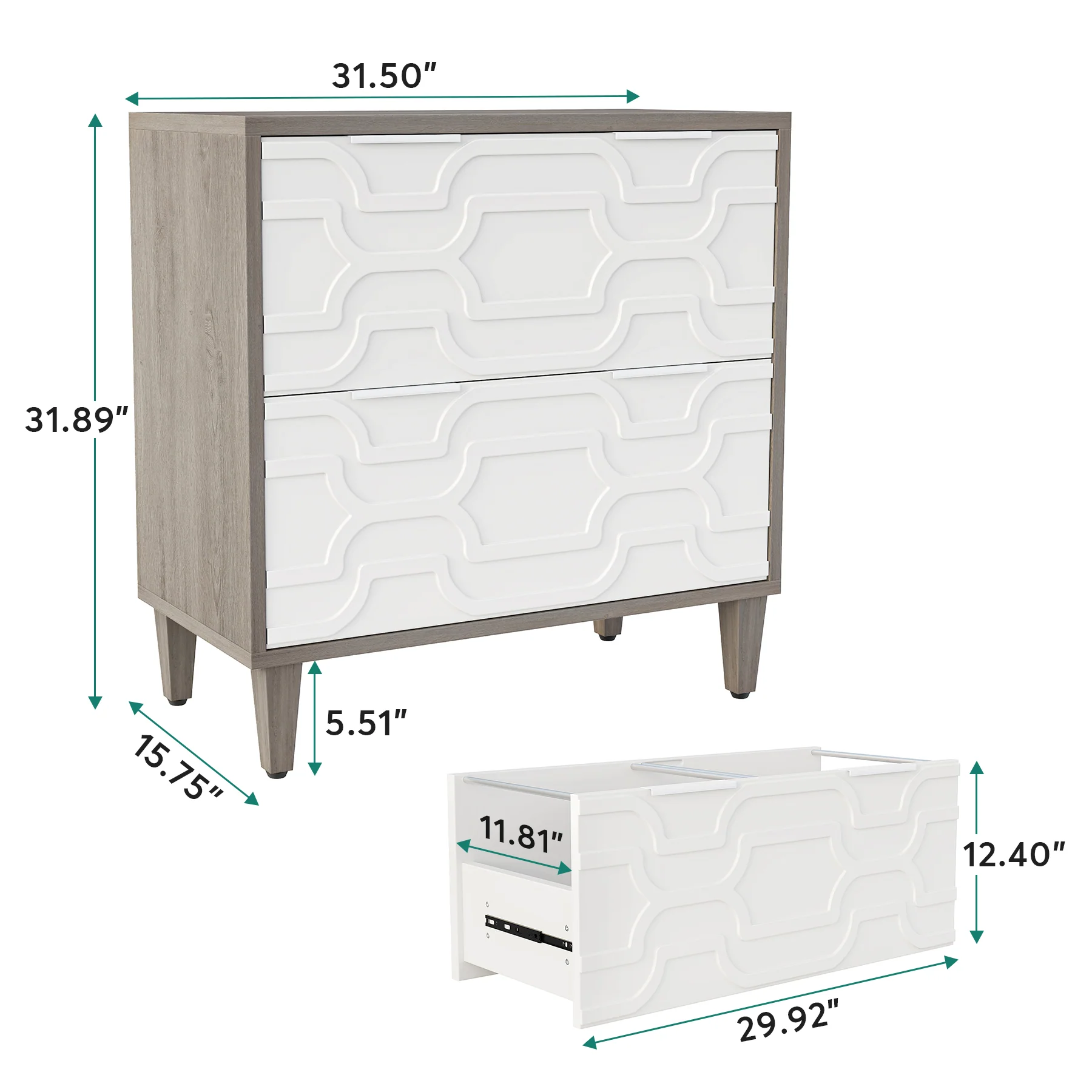 Wood File Cabinet, 2-Drawer Storage Cabinet for A4/Letter/Legal Size - Image 2