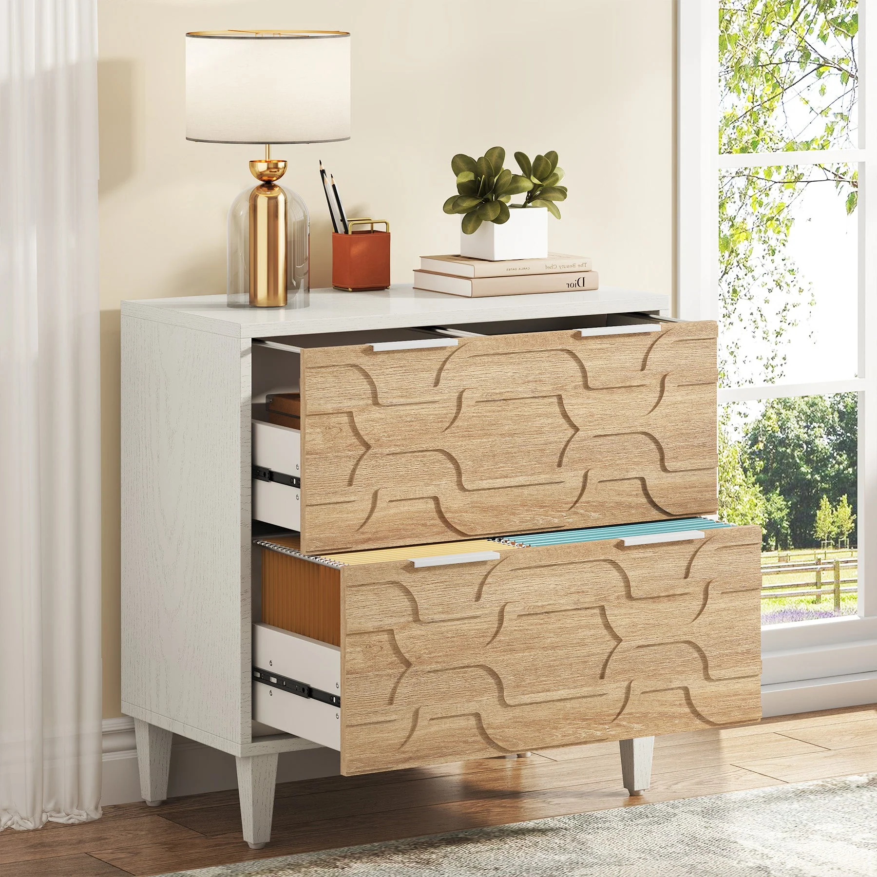 Wood File Cabinet, 2-Drawer Storage Cabinet for A4/Letter/Legal Size - Image 8