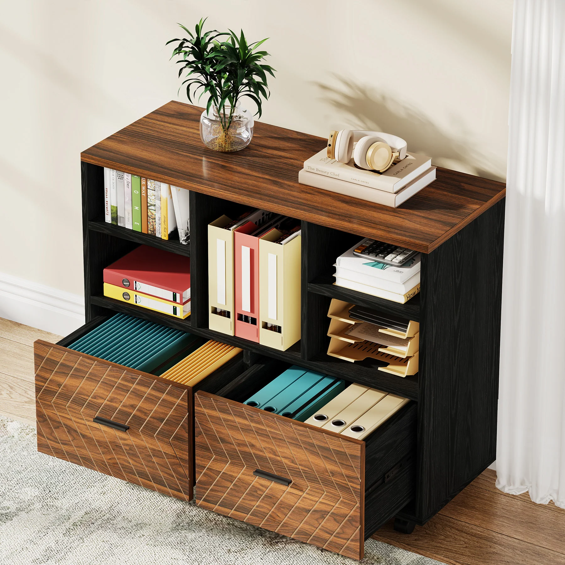 2-Drawer File Cabinet, Mobile Lateral Filing Cabinet with Shelves - Image 12