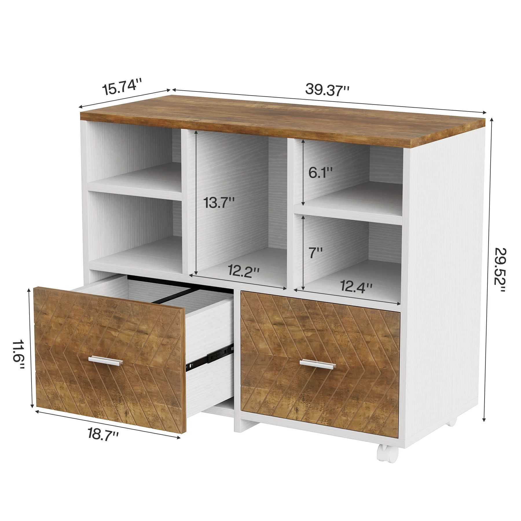 2-Drawer File Cabinet, Mobile Lateral Filing Cabinet with Shelves - Image 2