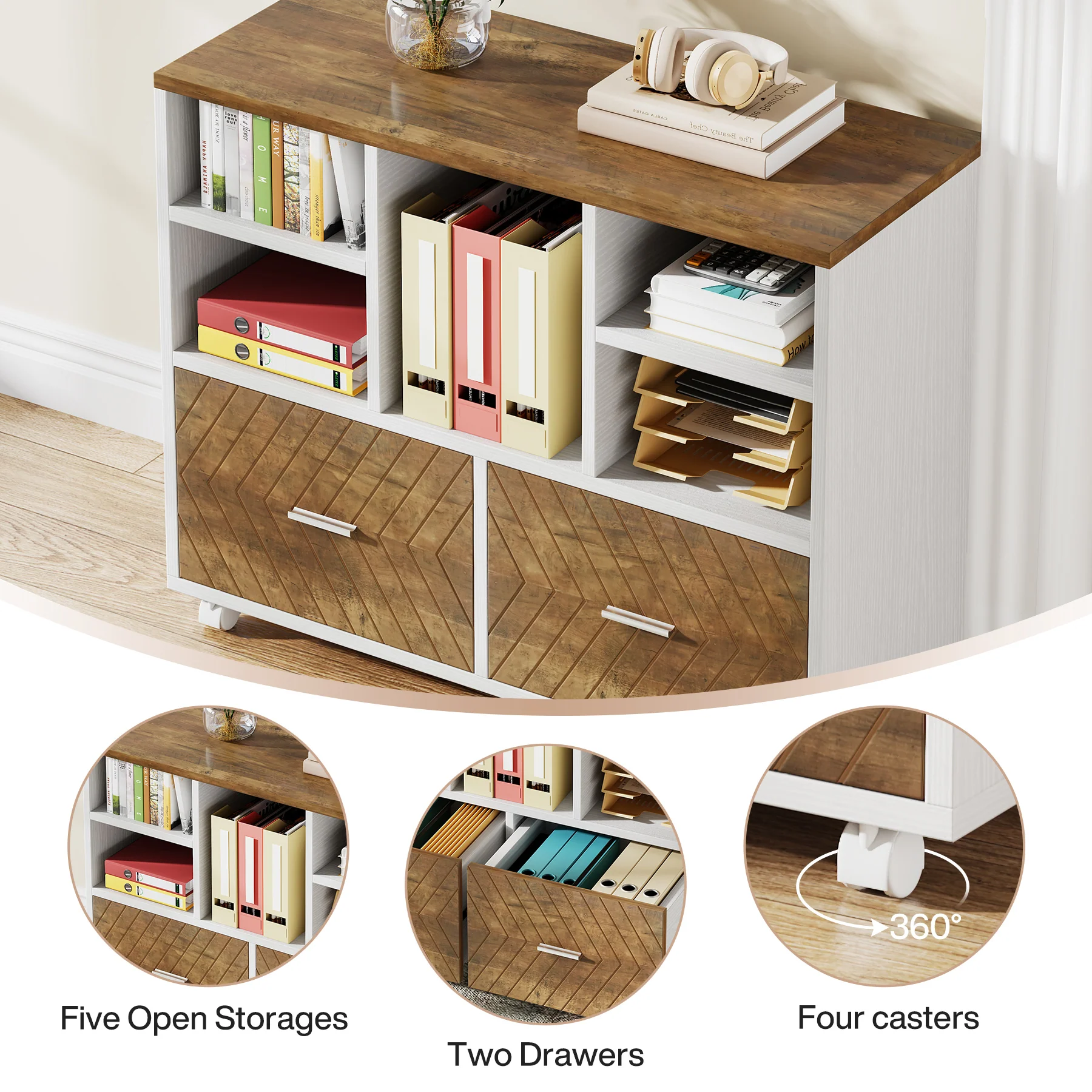 2-Drawer File Cabinet, Mobile Lateral Filing Cabinet with Shelves - Image 5