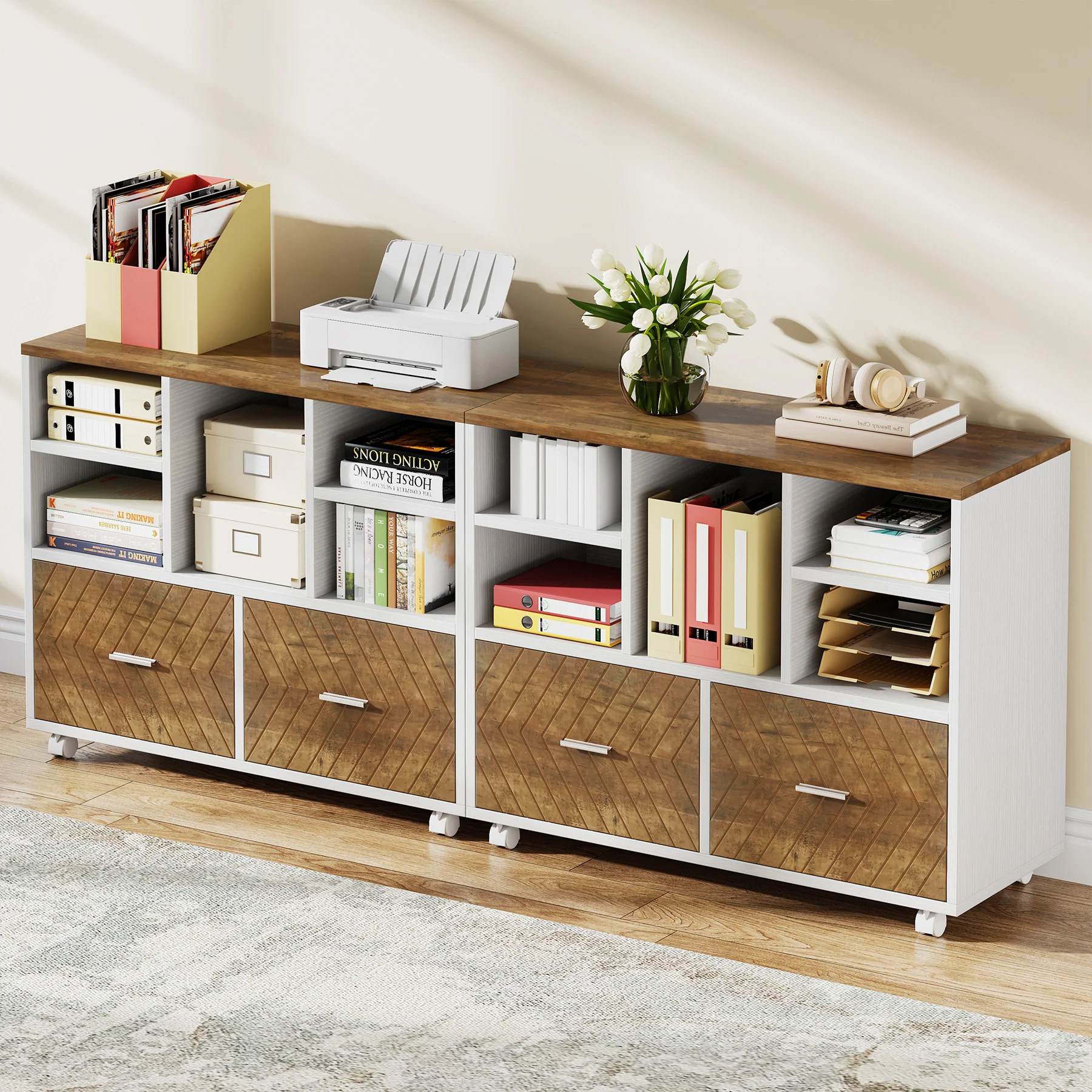 2-Drawer File Cabinet, Mobile Lateral Filing Cabinet with Shelves - Image 6