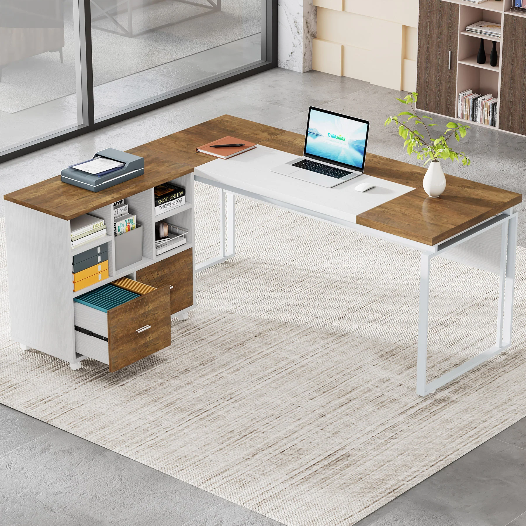 2-Drawer File Cabinet, Mobile Lateral Filing Cabinet with Shelves - Image 7