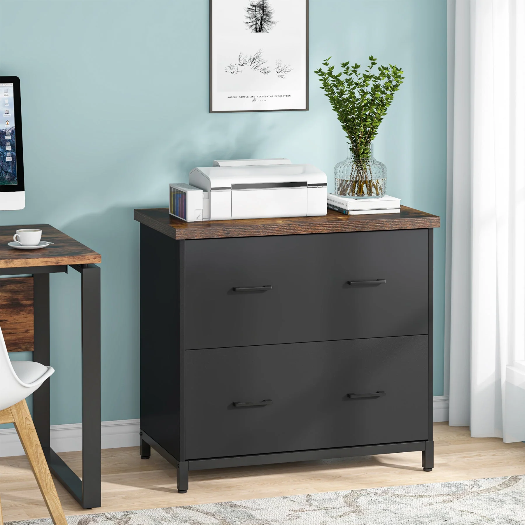 2-Drawer File Cabinet, Lateral Filing Cabinet Printer Stand - Image 3