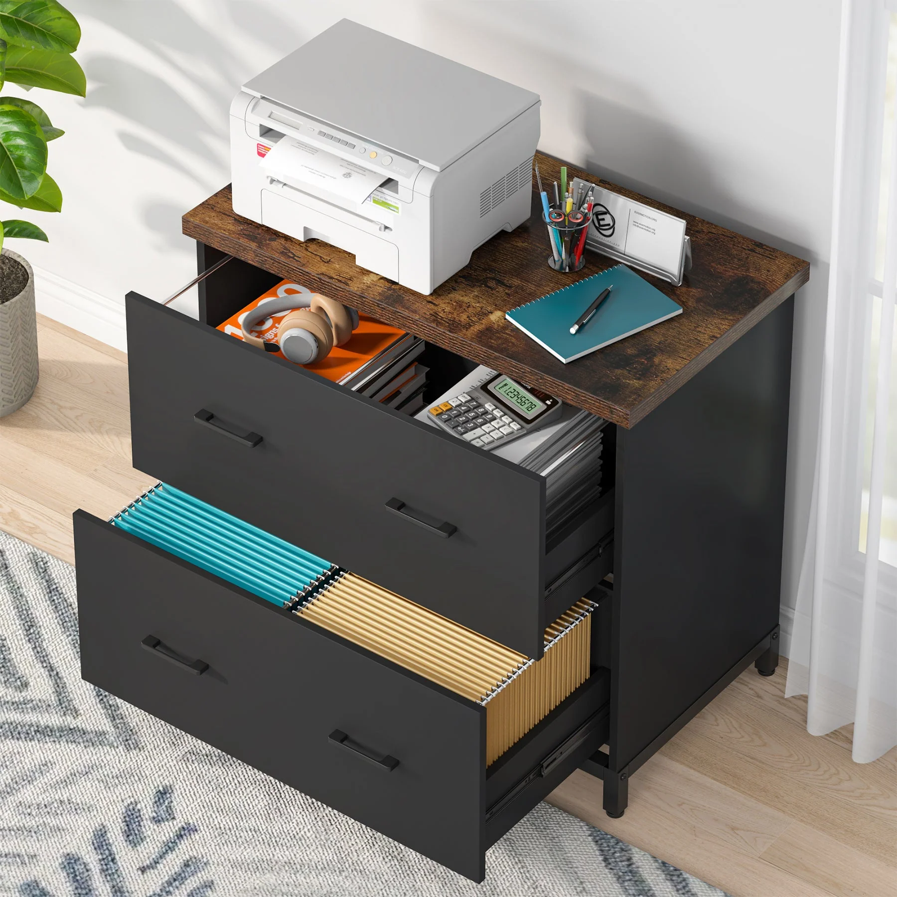 2-Drawer File Cabinet, Lateral Filing Cabinet Printer Stand - Image 4
