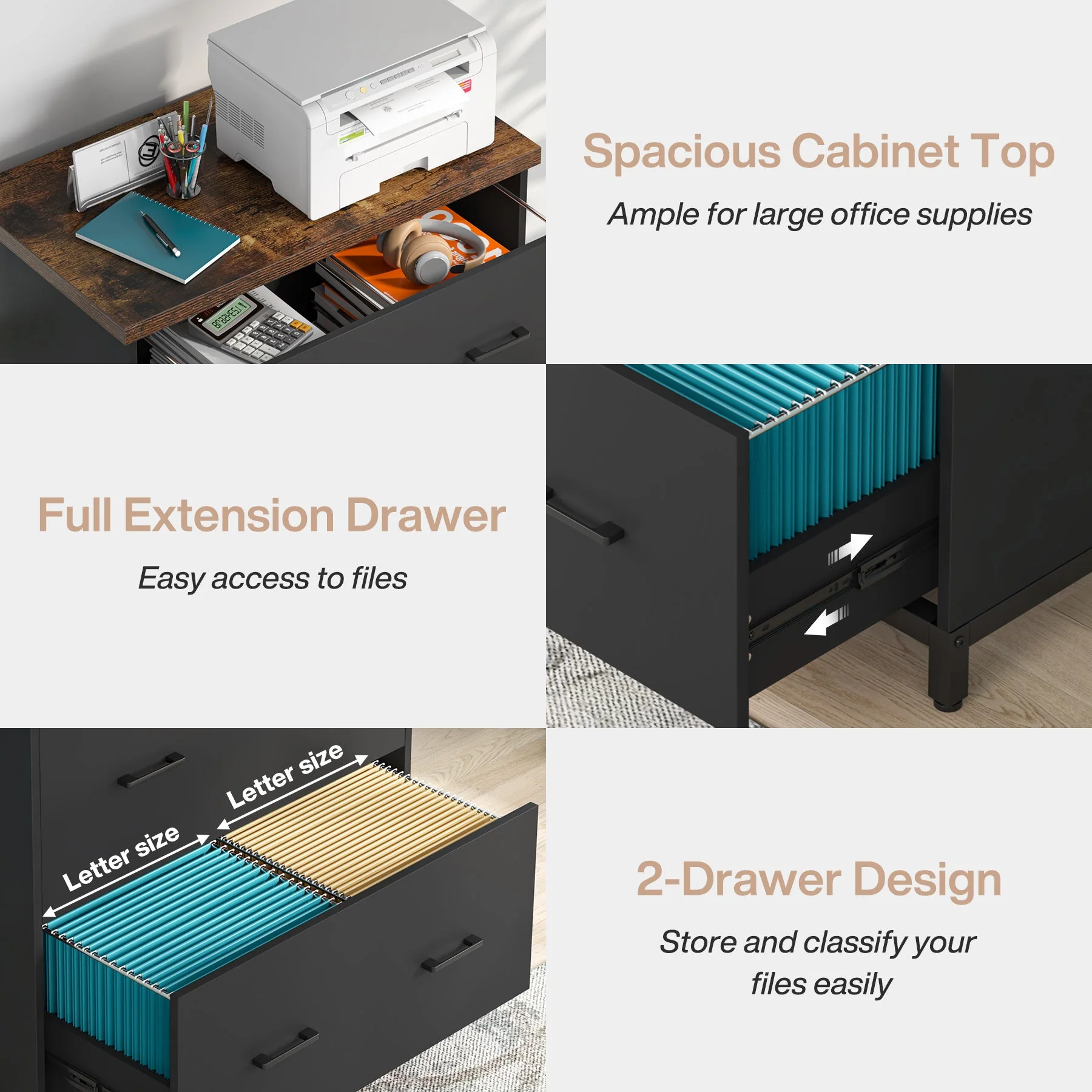 2-Drawer File Cabinet, Lateral Filing Cabinet Printer Stand - Image 7
