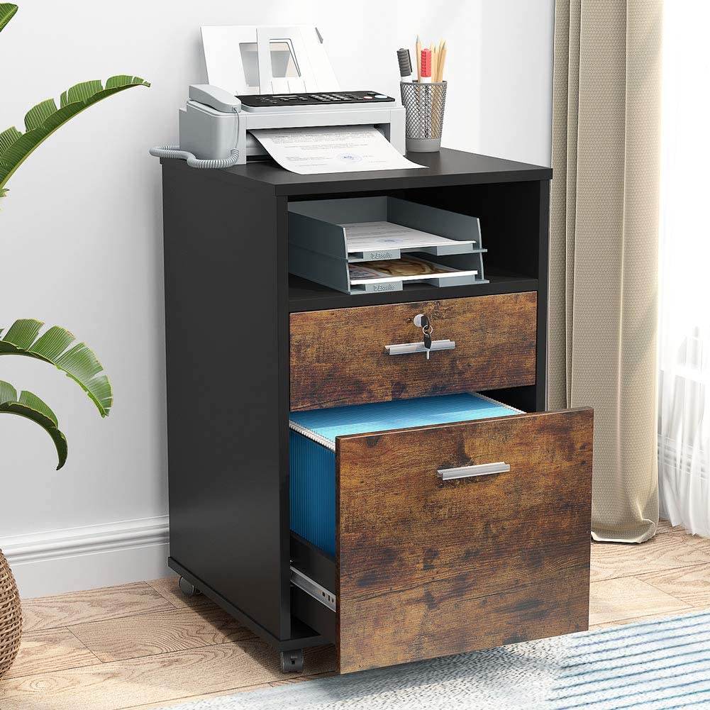 2-Drawer File Cabinet Mobile Printer Stand with Lock - Image 3