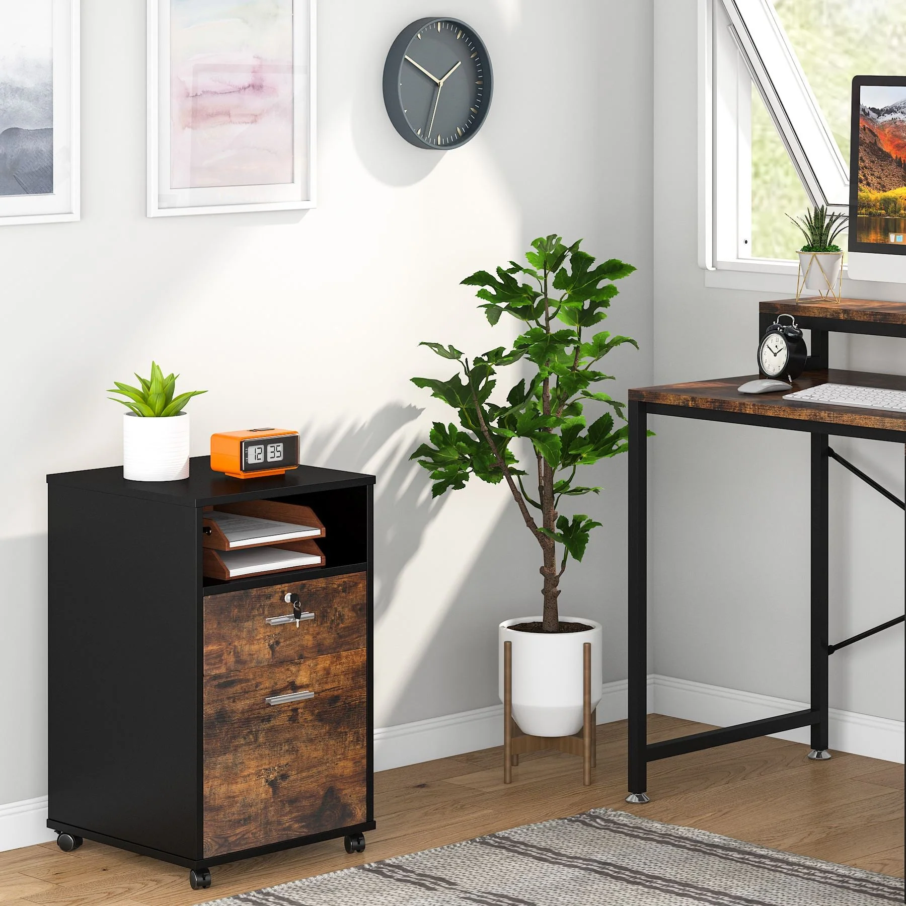 2-Drawer File Cabinet Mobile Printer Stand with Lock - Image 4