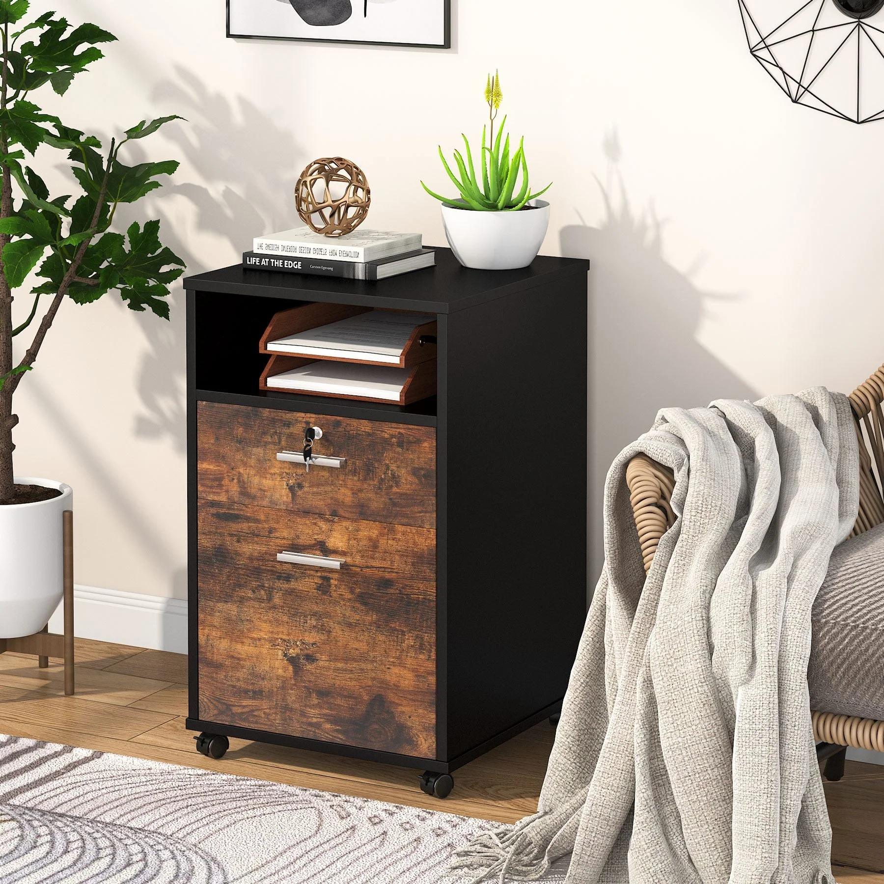 2-Drawer File Cabinet Mobile Printer Stand with Lock - Image 5