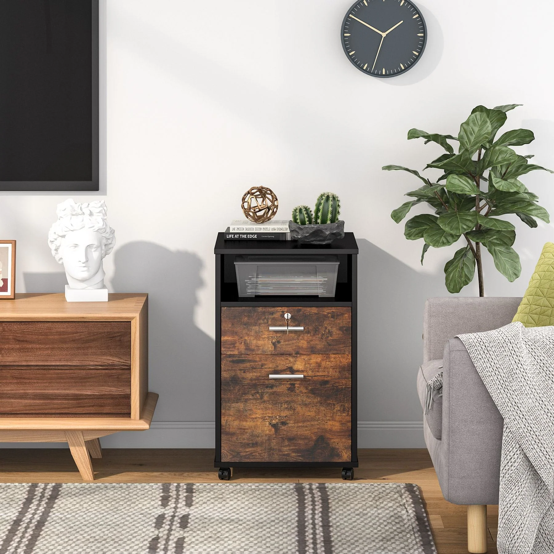 2-Drawer File Cabinet Mobile Printer Stand with Lock - Image 6