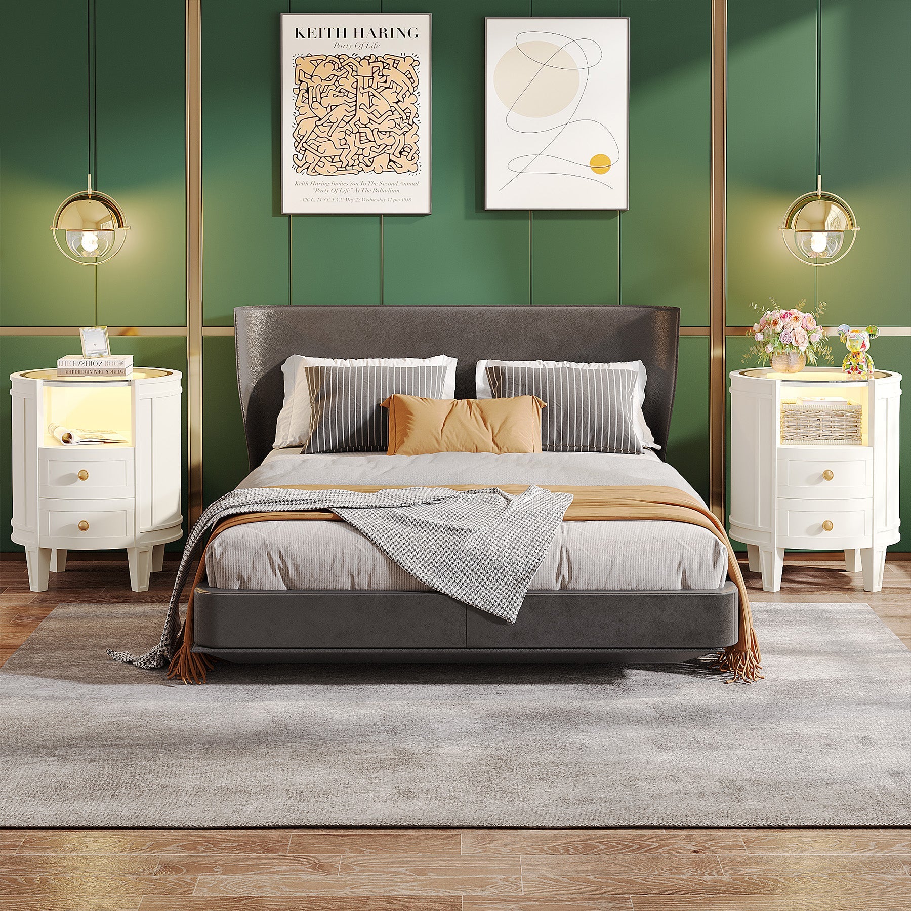 2-Drawer Nightstand with LED Light, Modern Side Table with Glass Tabletop - Image 7