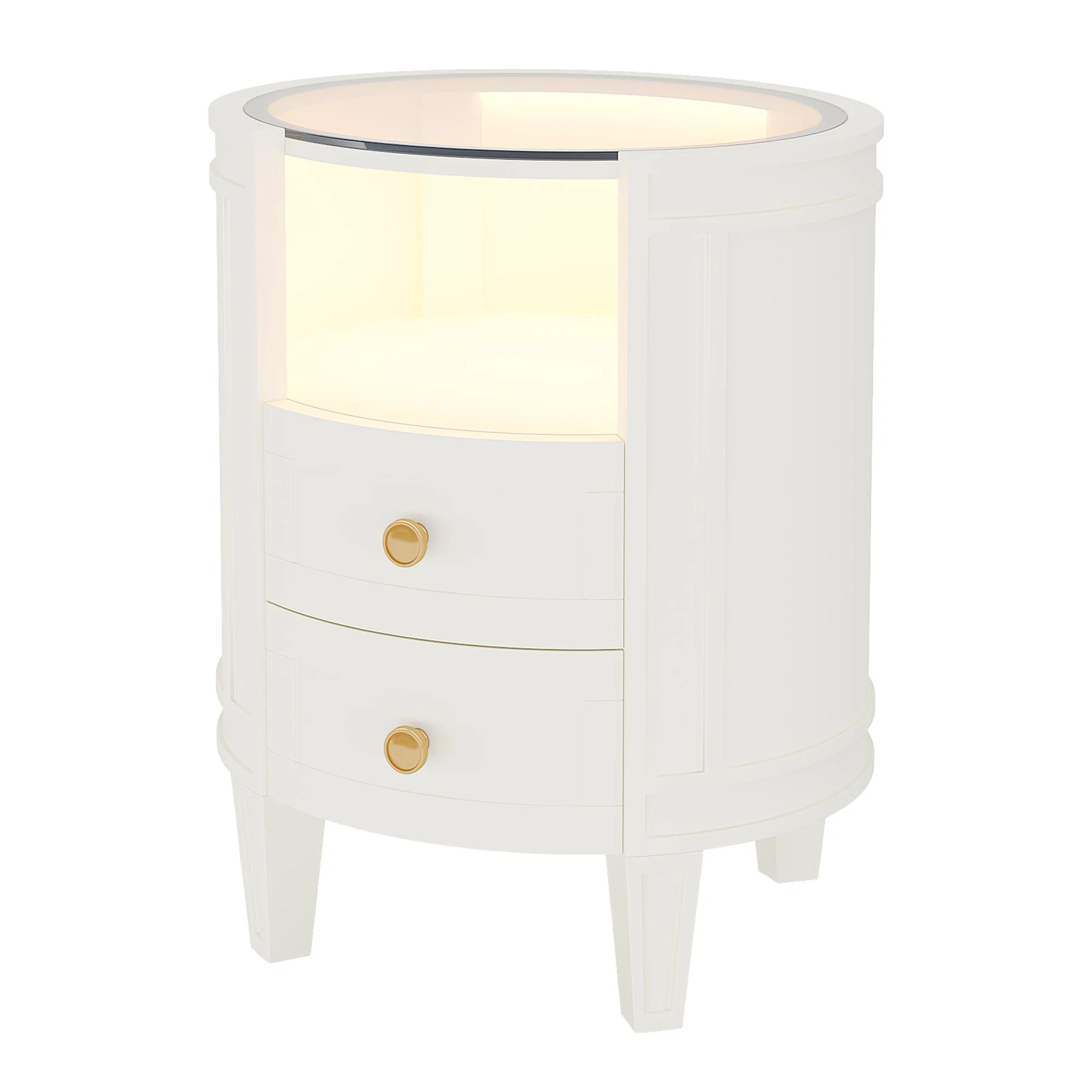 2-Drawer Nightstand with LED Light, Modern Side Table with Glass Tabletop - Image 8