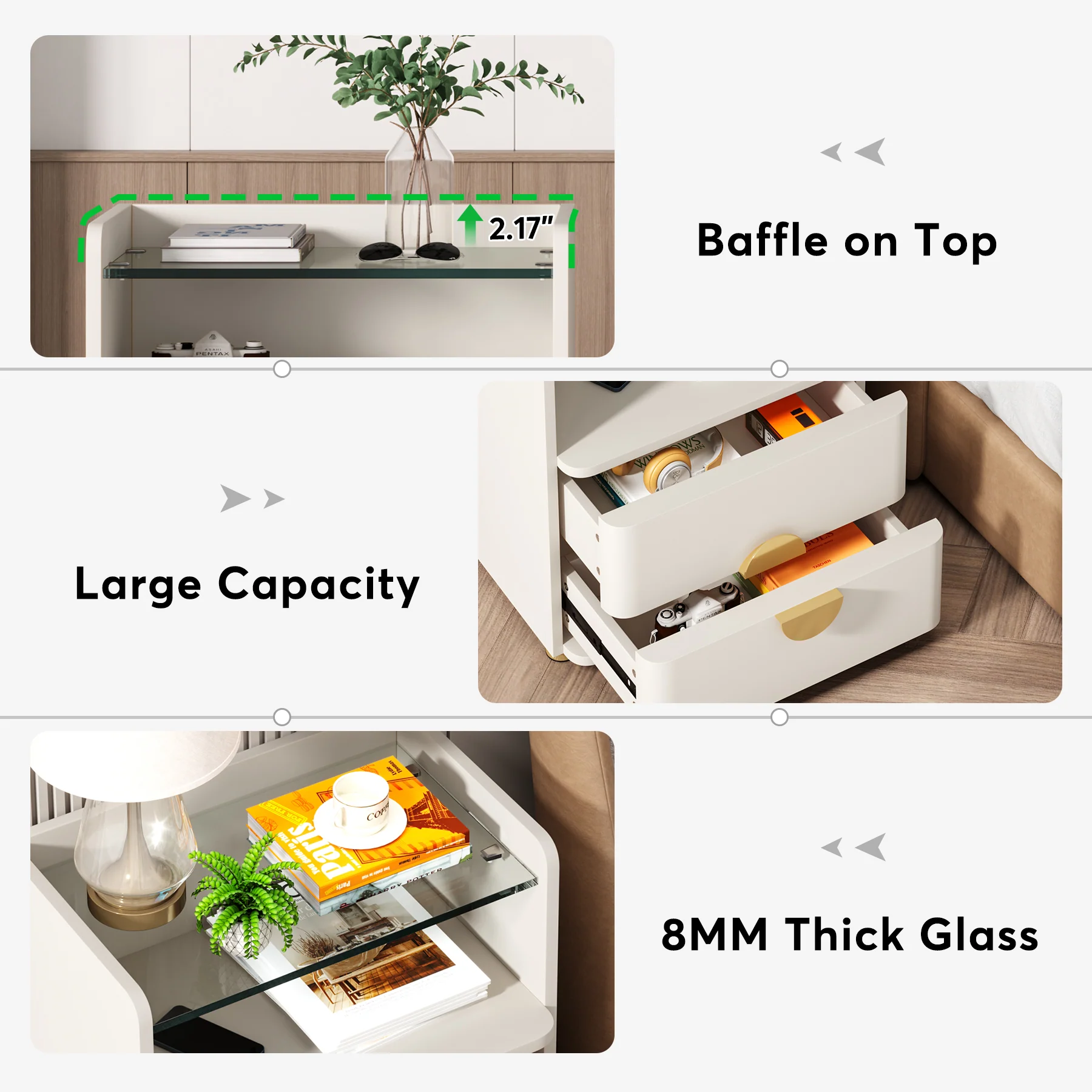 2-Drawer Nightstand, Modern Bedside Table with Open Storage - Image 7