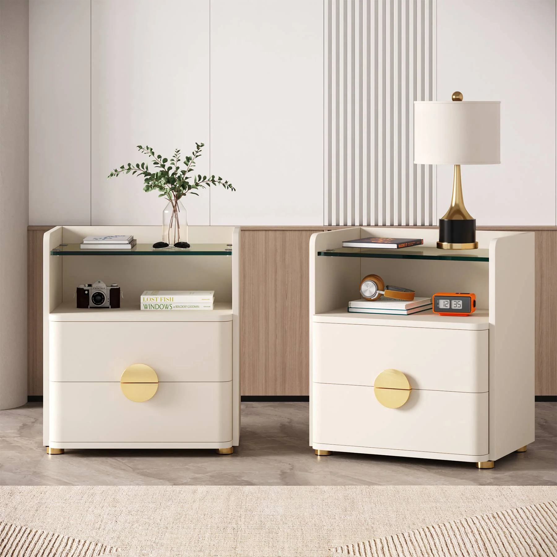2-Drawer Nightstand, Modern Bedside Table with Open Storage - Image 8