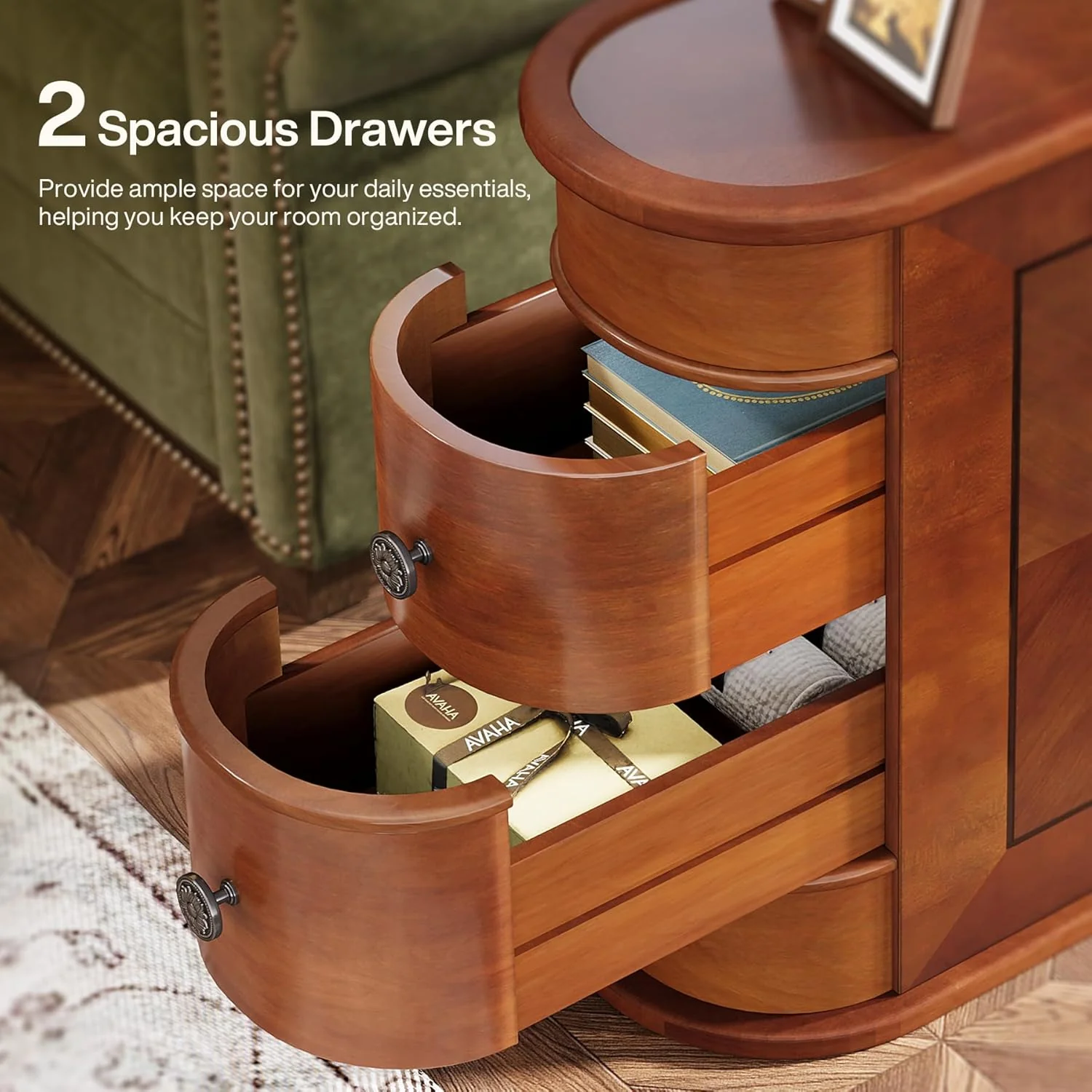 End Table with 2 Drawers, Sofa Side Table with Storage, No Assembly Required - Image 7