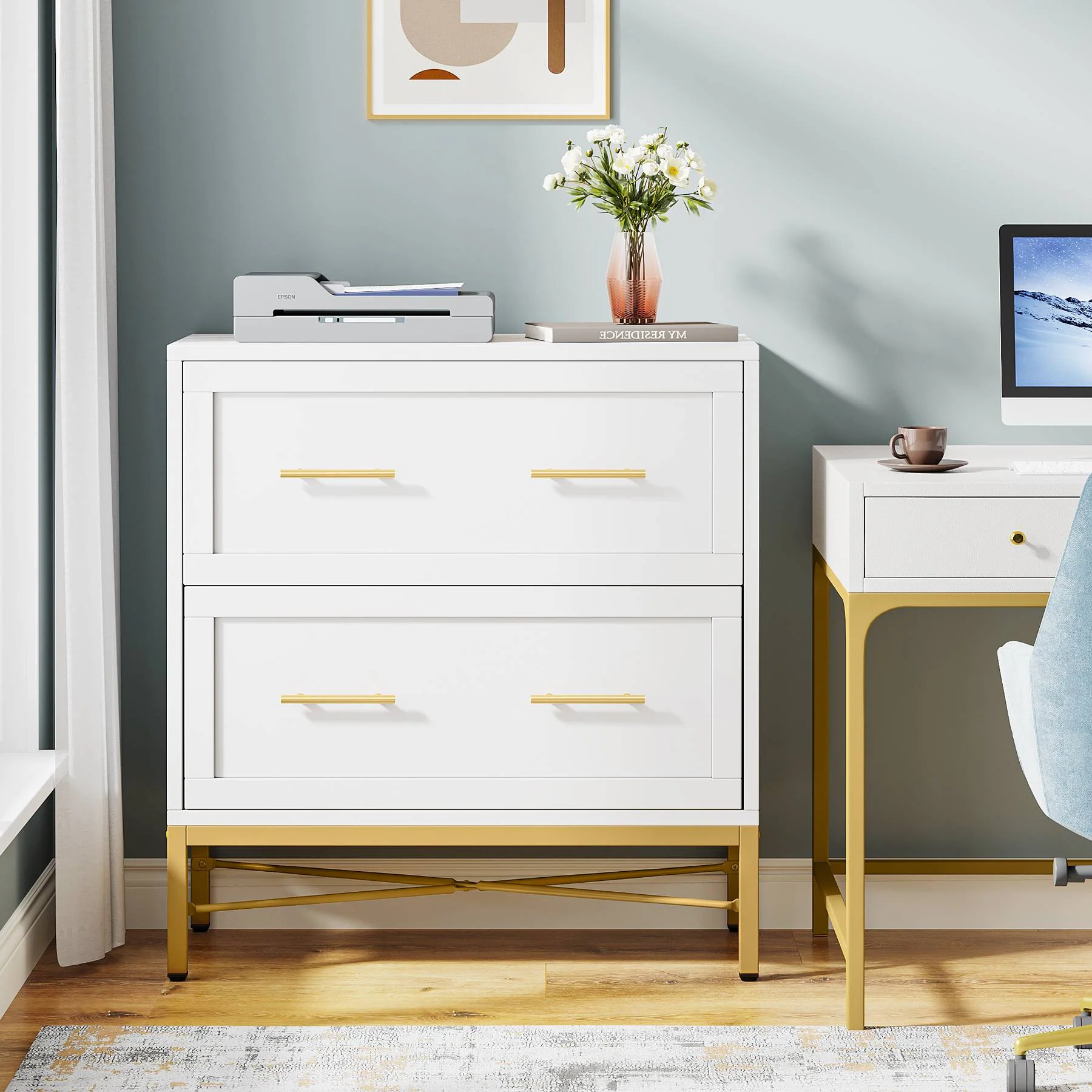2-Drawer File Cabinet, Lateral Storage Cabinet Printer Stand - Image 5