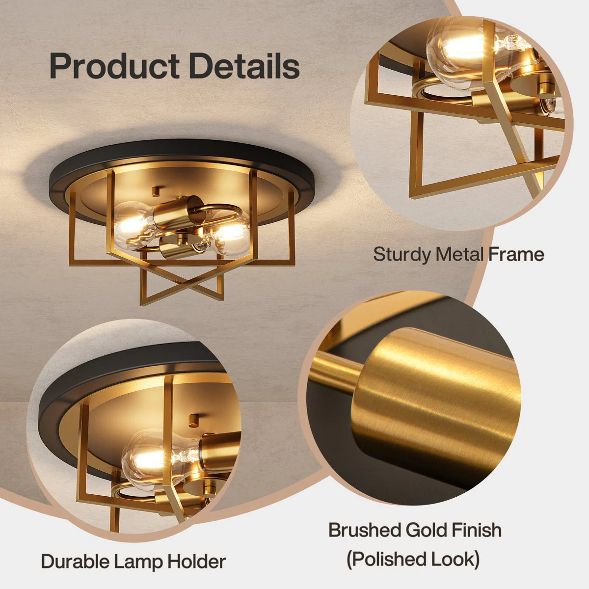 12.99" Ceiling Light Fixtures, 2-Light Flush Mount Lighting for any Room - Image 7