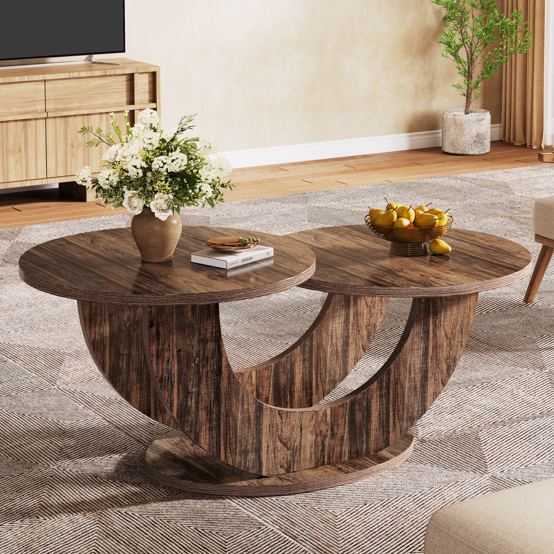 45" Coffee Table, 2-Tier Accent Center Cocktail Table with U-Shaped Frame - Image 10