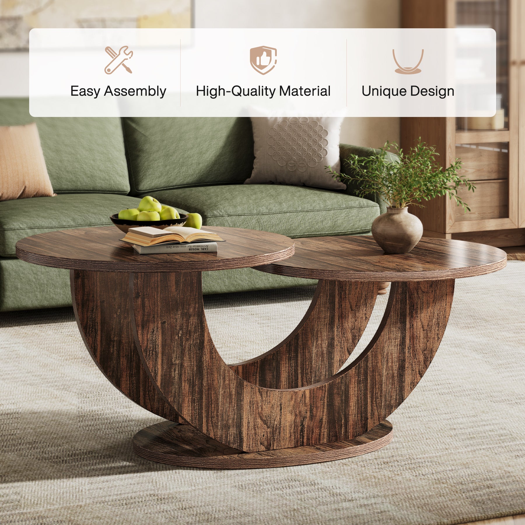 45" Coffee Table, 2-Tier Accent Center Cocktail Table with U-Shaped Frame - Image 15