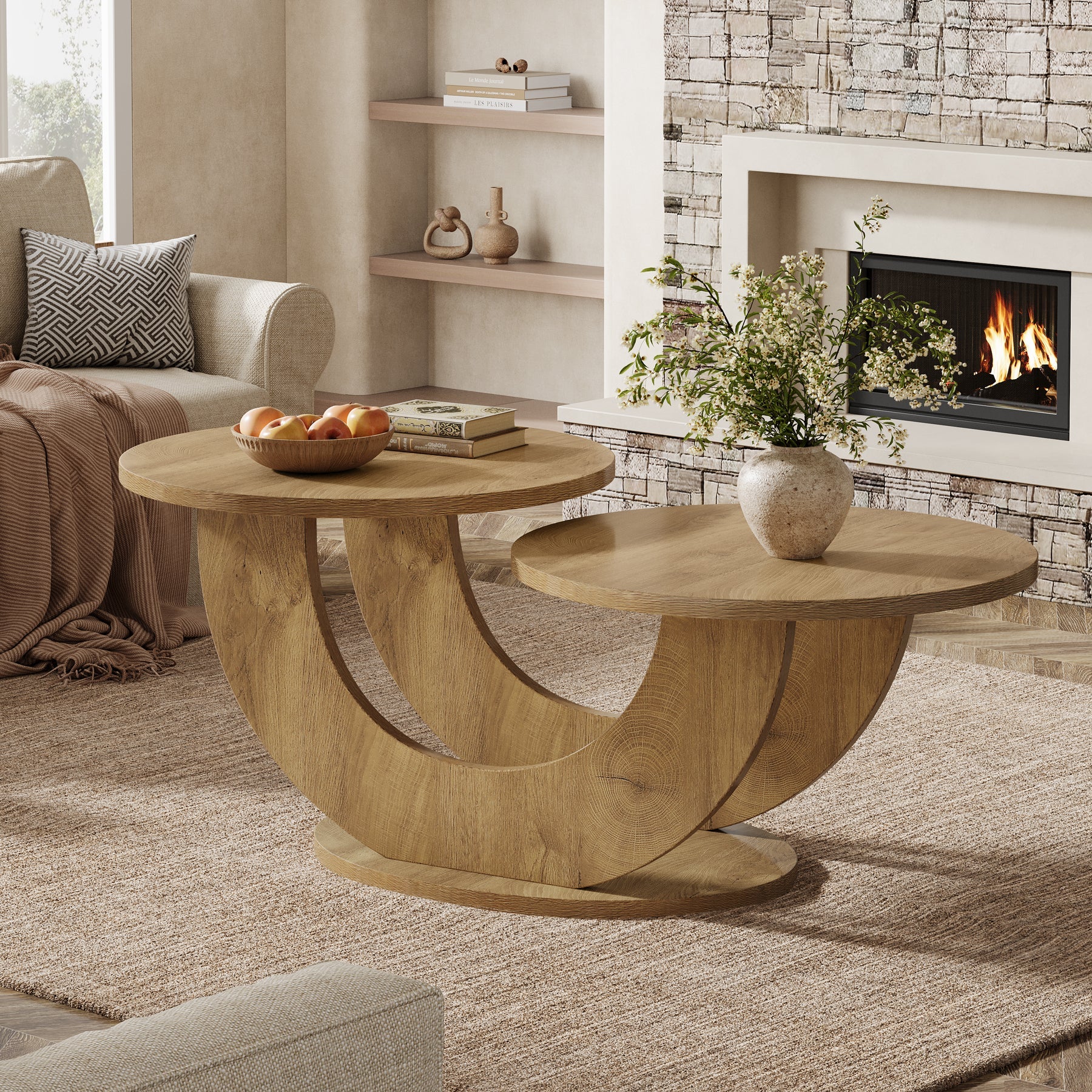 45" Coffee Table, 2-Tier Accent Center Cocktail Table with U-Shaped Frame - Image 4