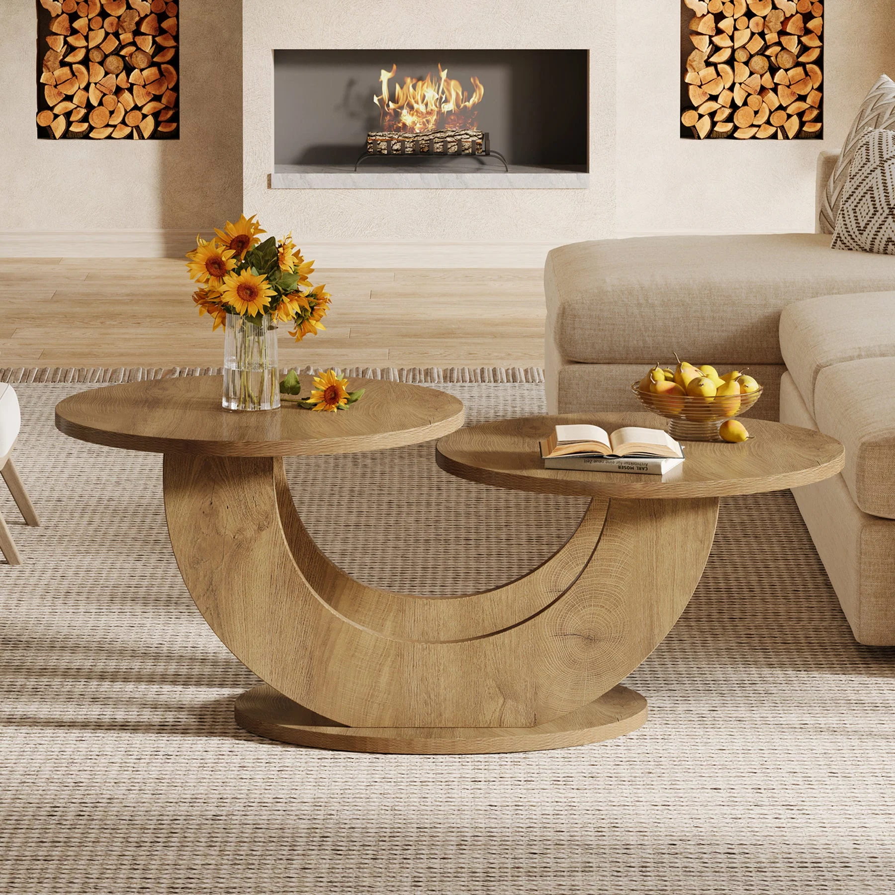 45" Coffee Table, 2-Tier Accent Center Cocktail Table with U-Shaped Frame - Image 5