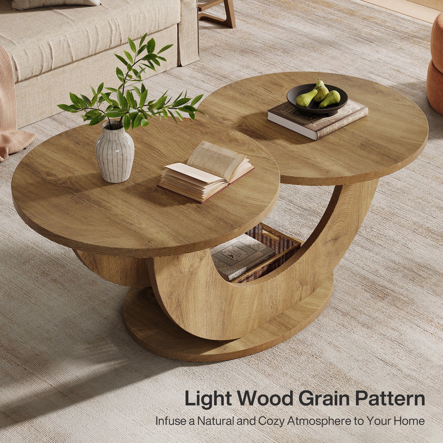 45" Coffee Table, 2-Tier Accent Center Cocktail Table with U-Shaped Frame - Image 8