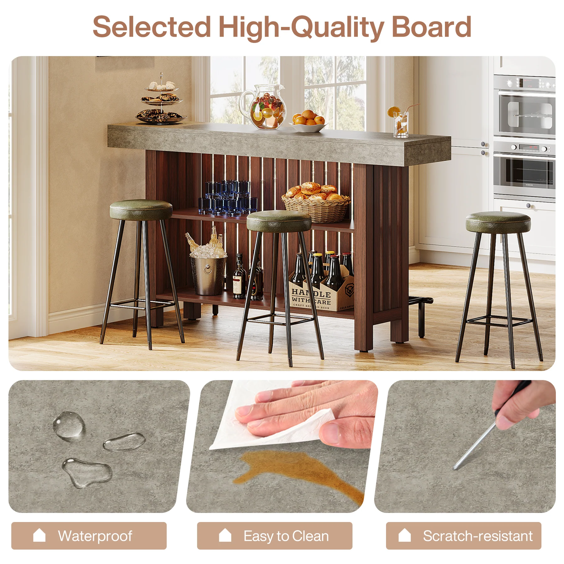 Home Bar Unit, Modern 2-Tier Bar Table with Footrest - Image 6