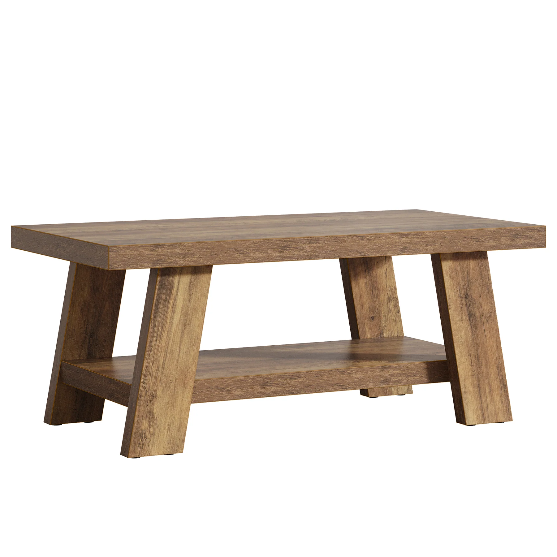 47" Farmhouse 2-Tier Coffee Table with Storage Shelf, Rectangular Coffee Table - Image 11