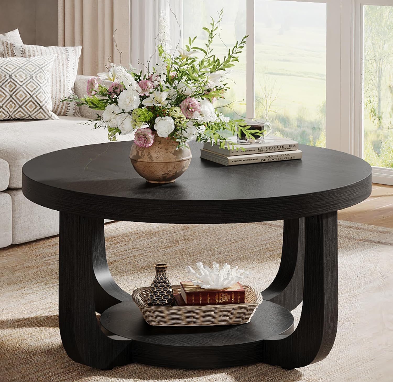 31.5" Coffee Table, Modern 2-Tier Circle Center Table with Storage - Image 11