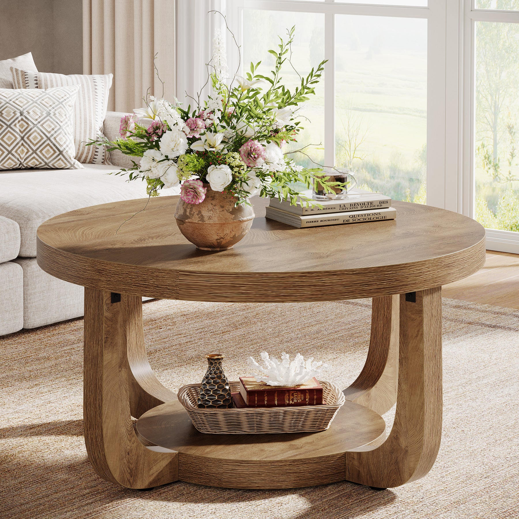 31.5" Coffee Table, Modern 2-Tier Circle Center Table with Storage - Image 12