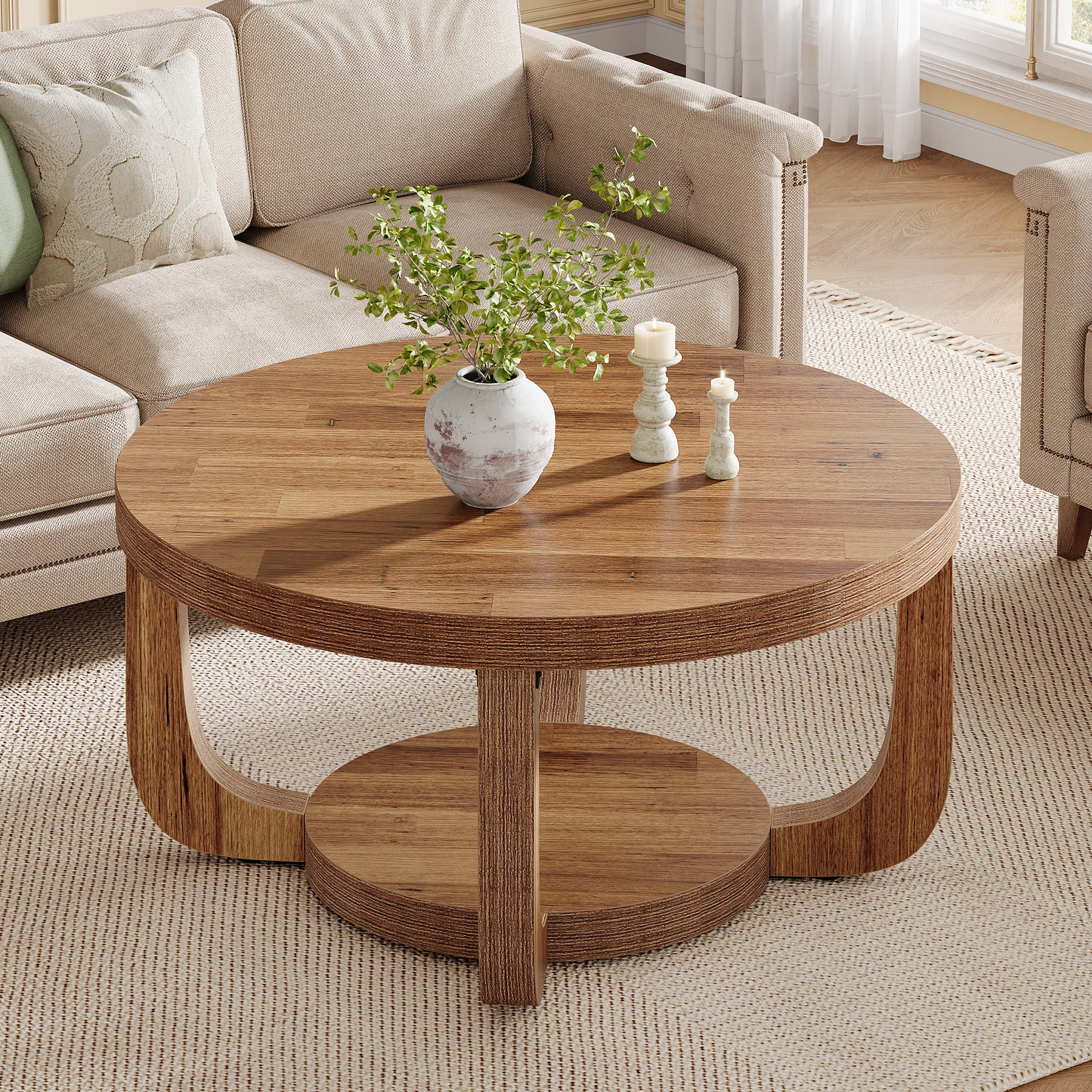 31.5" Coffee Table, Modern 2-Tier Circle Center Table with Storage - Image 14