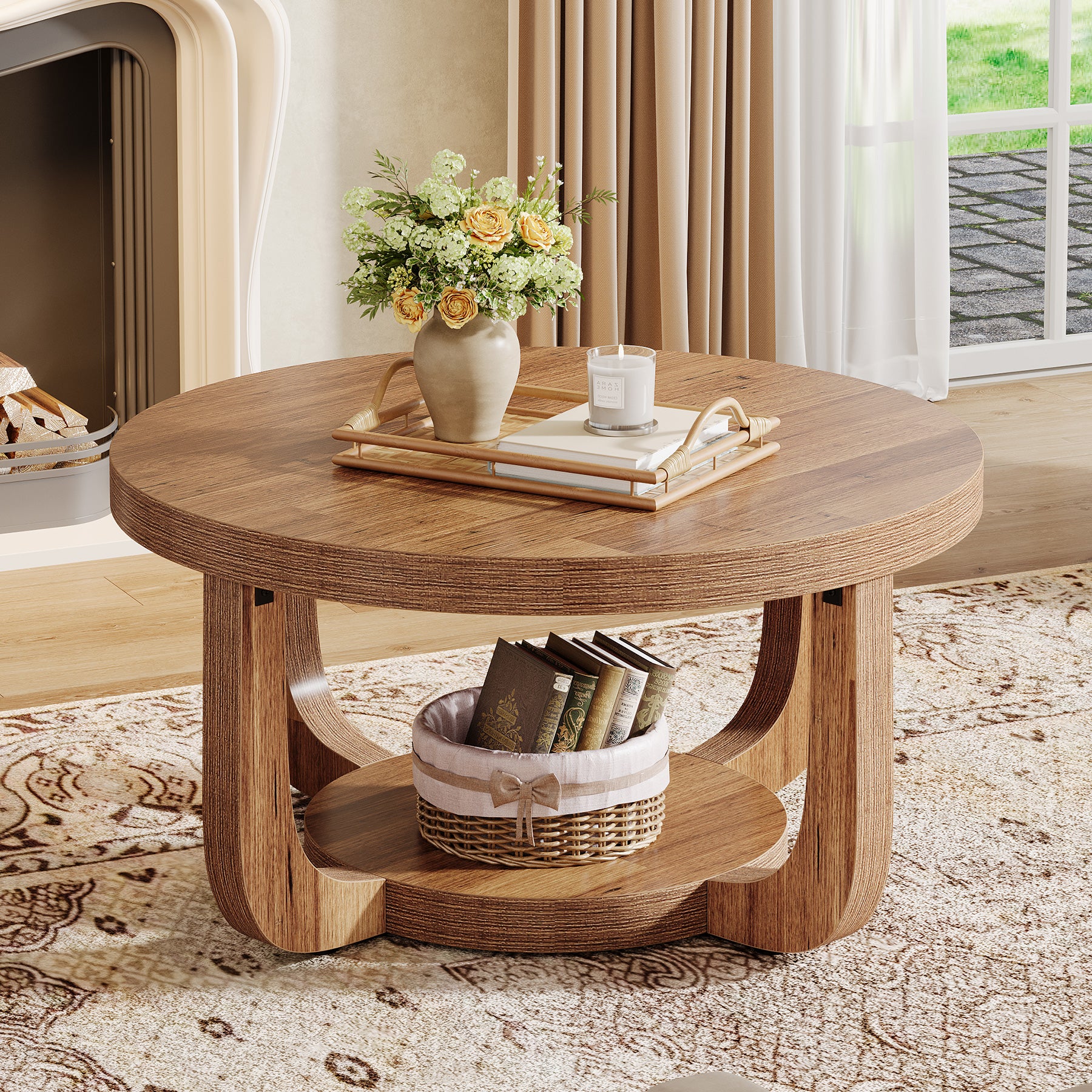 31.5" Coffee Table, Modern 2-Tier Circle Center Table with Storage - Image 15