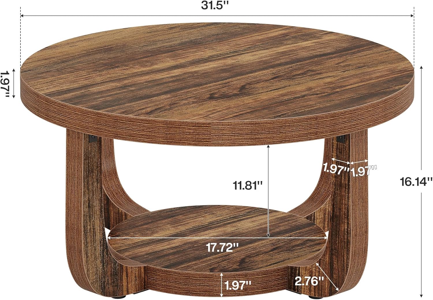 31.5" Coffee Table, Modern 2-Tier Circle Center Table with Storage - Image 2