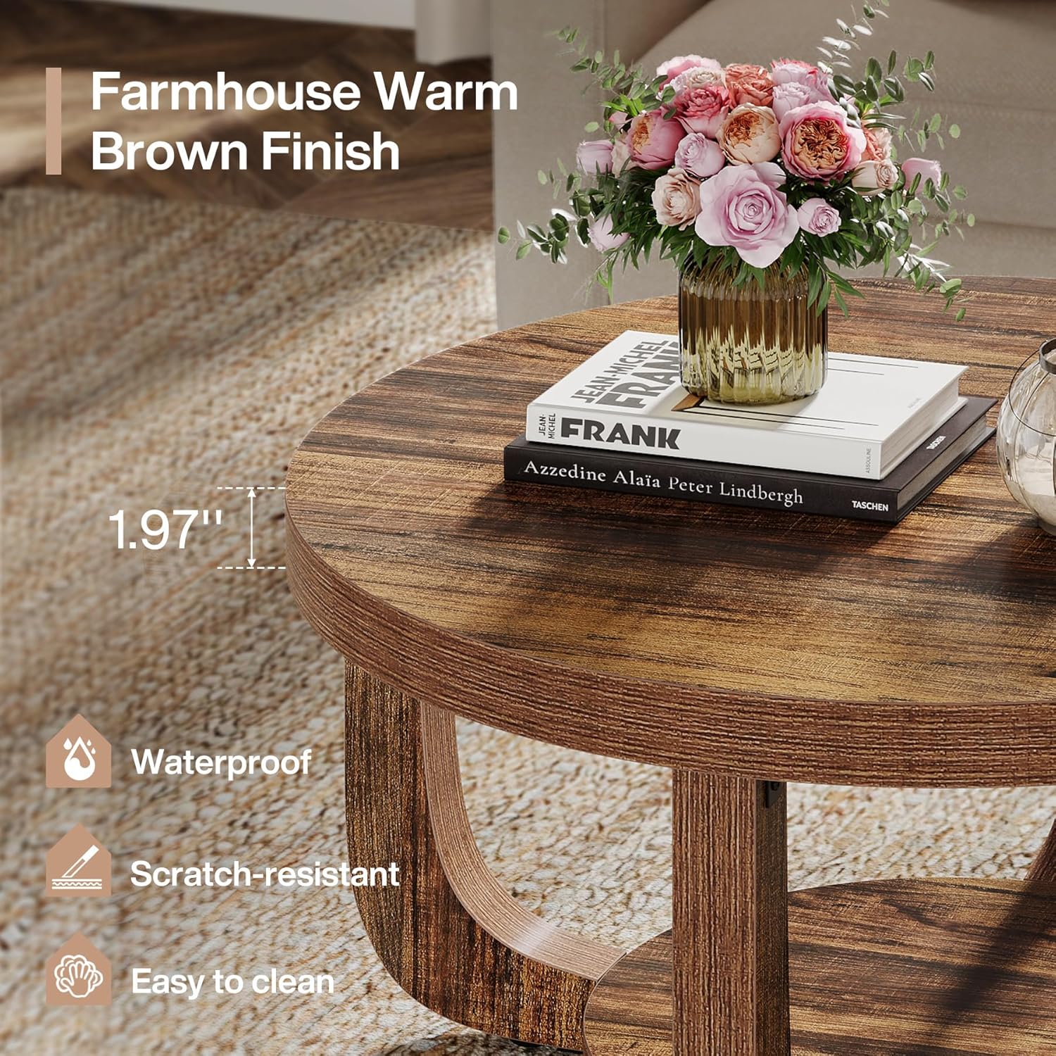 31.5" Coffee Table, Modern 2-Tier Circle Center Table with Storage - Image 6