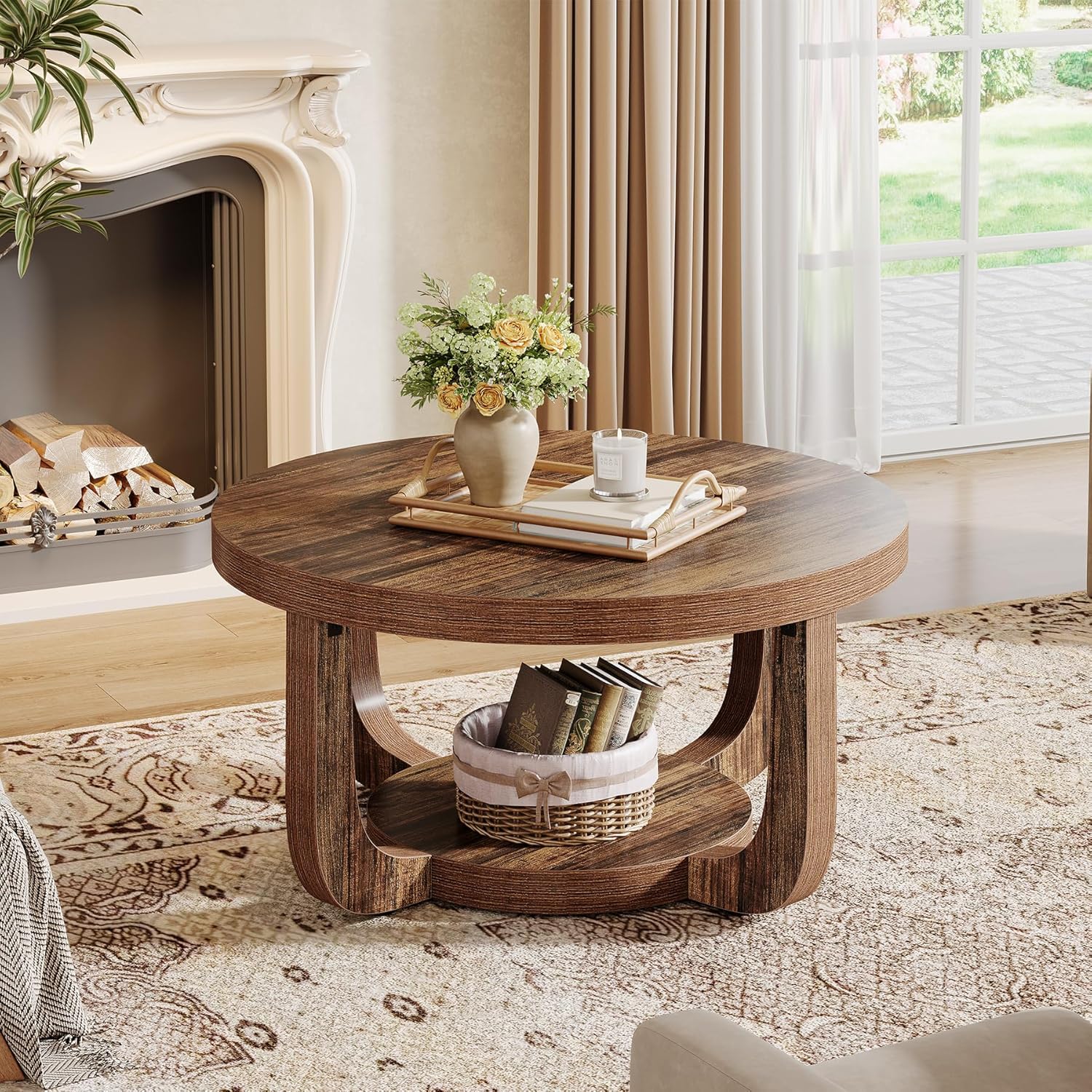 31.5" Coffee Table, Modern 2-Tier Circle Center Table with Storage - Image 7
