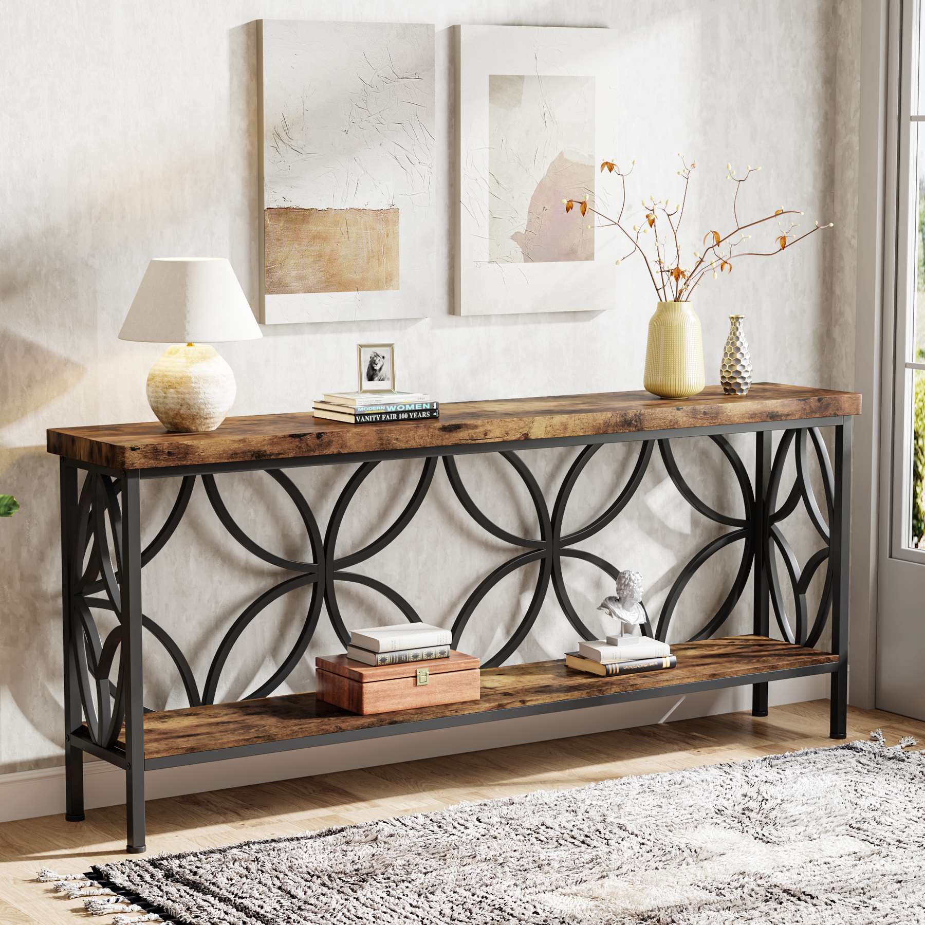 2-Tier Console Table, 70.9" Industrial Sofa Table Behind Couch - Image 4