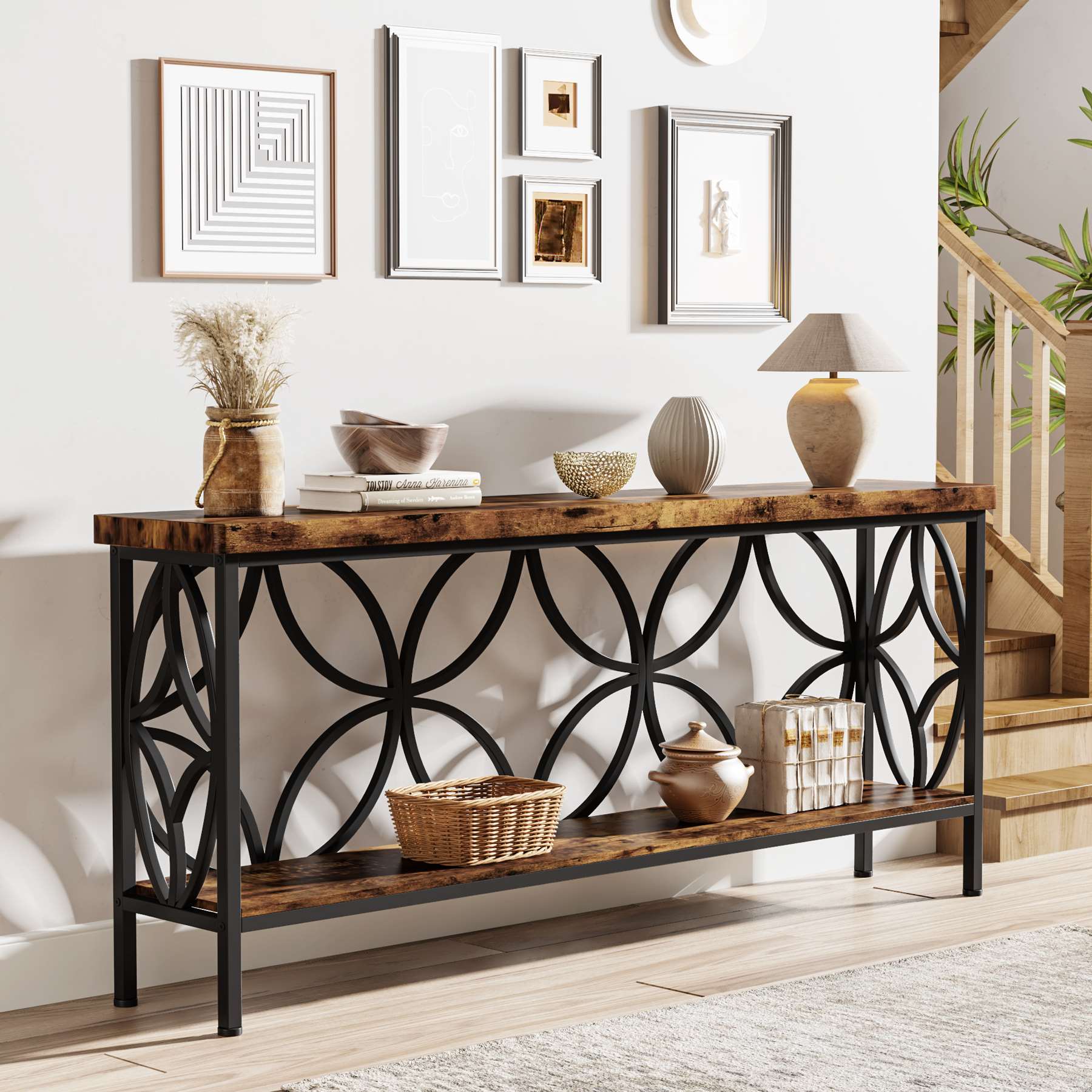 2-Tier Console Table, 70.9" Industrial Sofa Table Behind Couch - Image 6