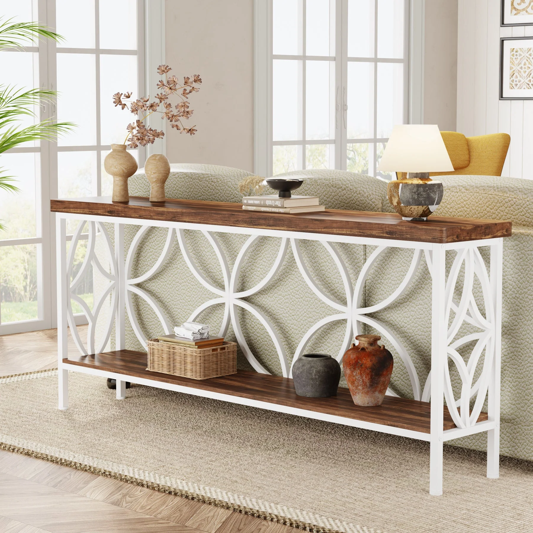 2-Tier Console Table, 70.9" Industrial Sofa Table Behind Couch - Image 9